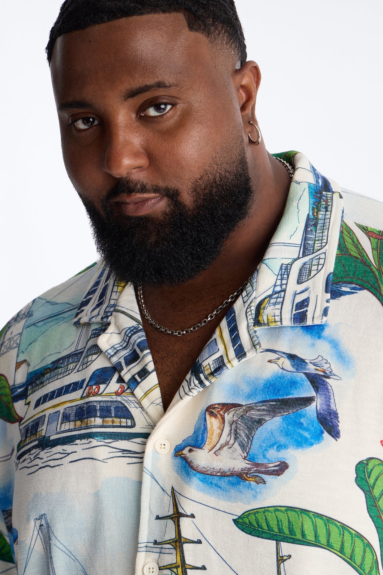 Relaxed Portofino Vista Cuban Collar Button Up Shirt - Multi Color