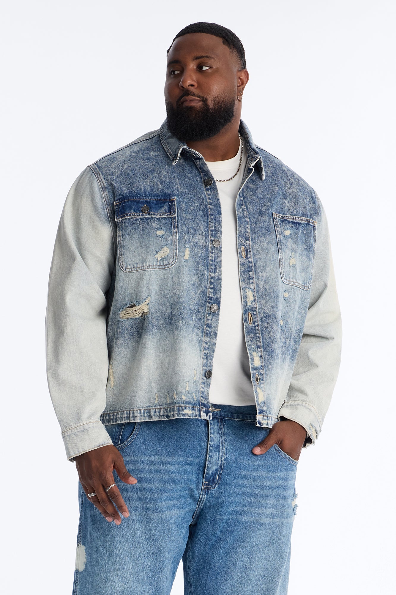 Cropped Hyperion Button Up Shirt - Bleach Blue Wash