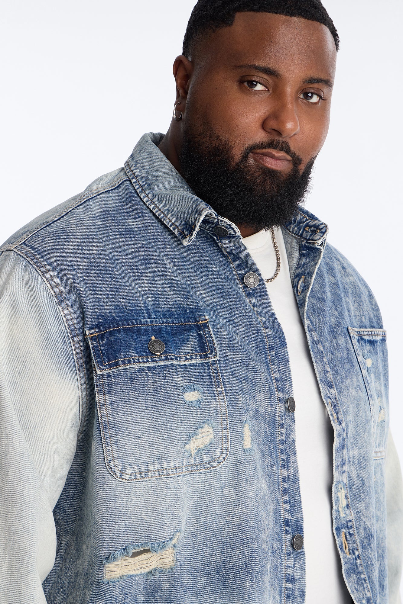 Cropped Hyperion Button Up Shirt - Bleach Blue Wash