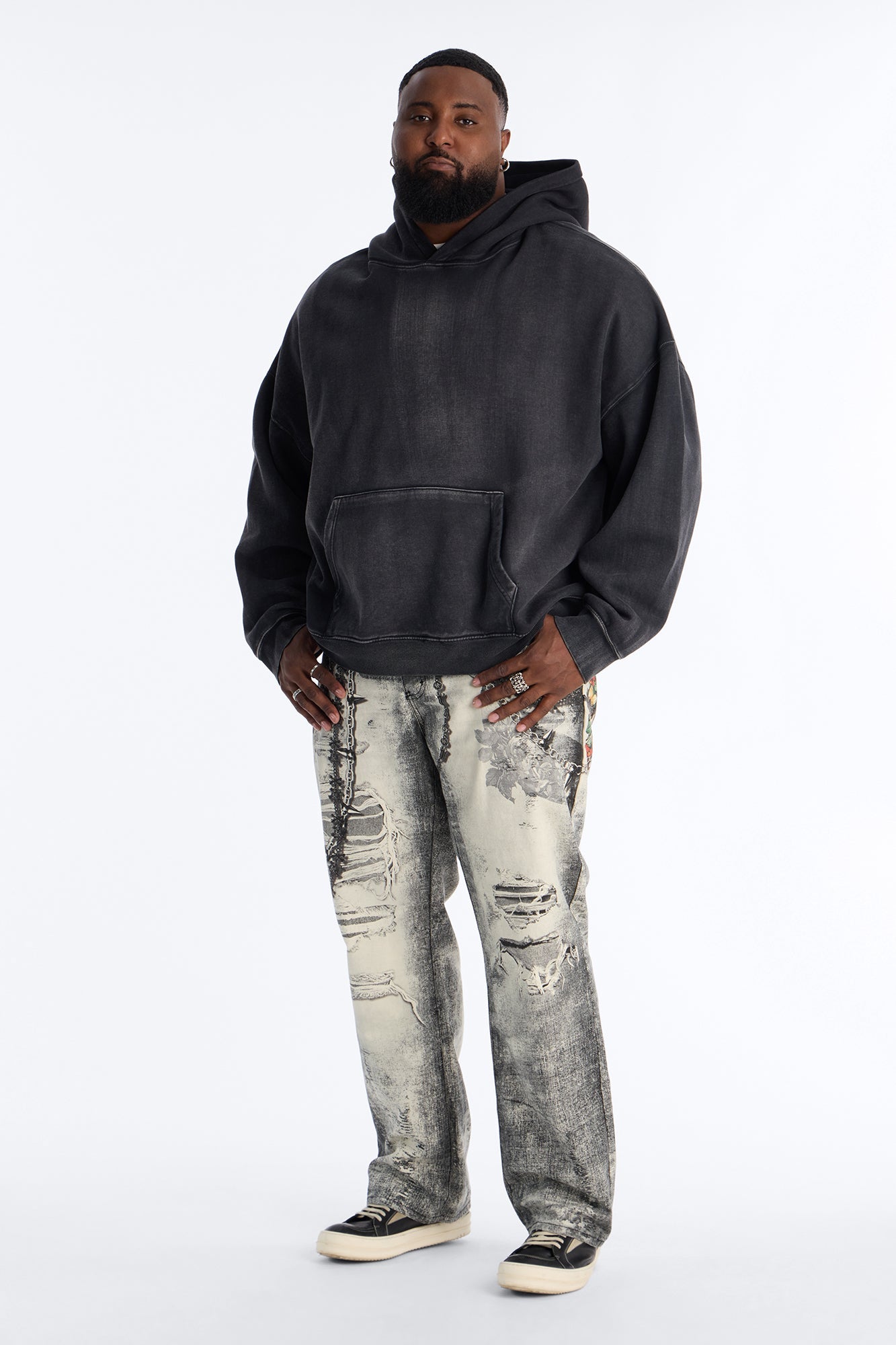 Smoke N Chains Printed Baggy Jean - Acid Wash Black