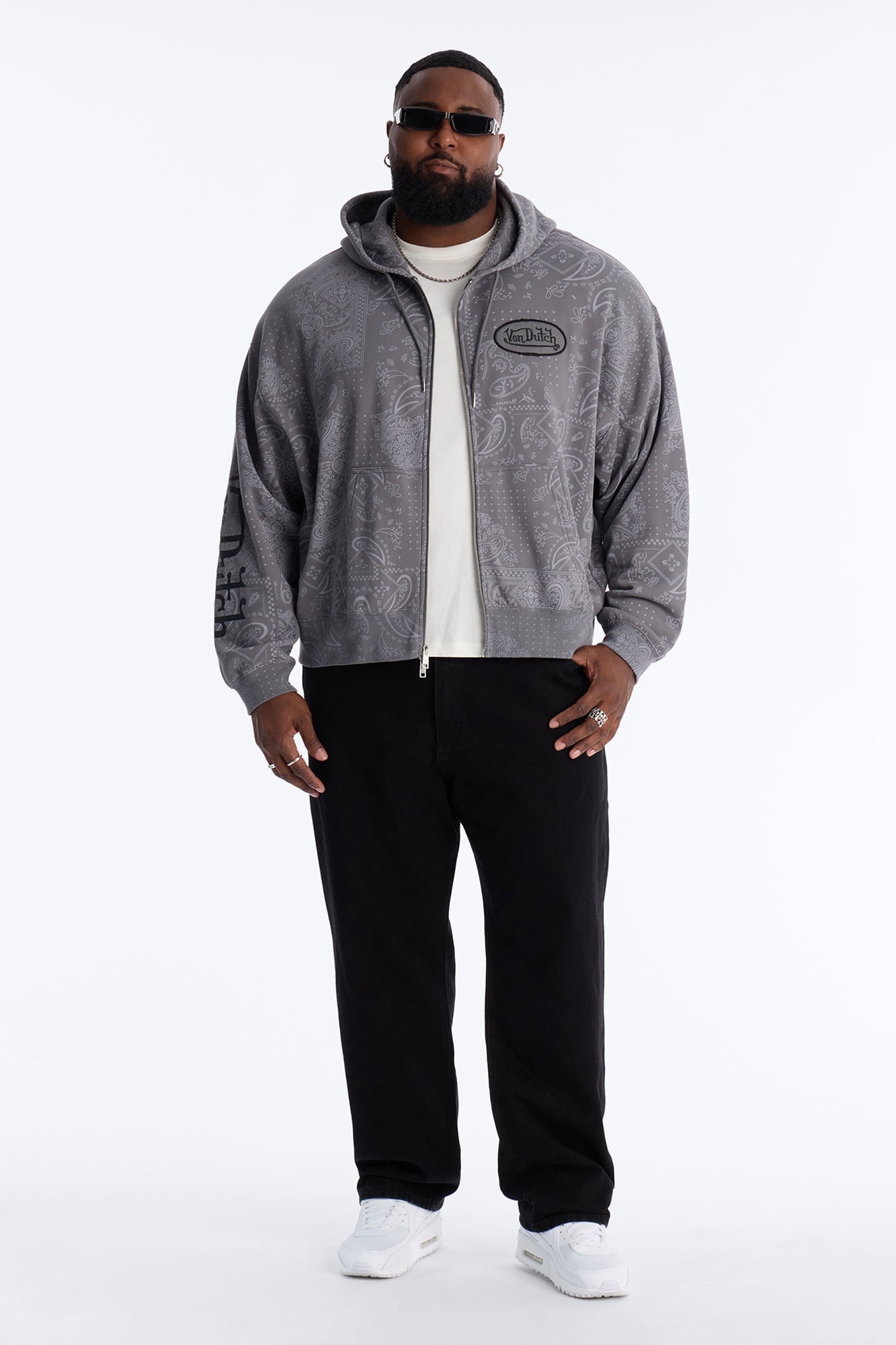 Von Dutch Chain Stitched Zip Up Hoodie - Charcoal