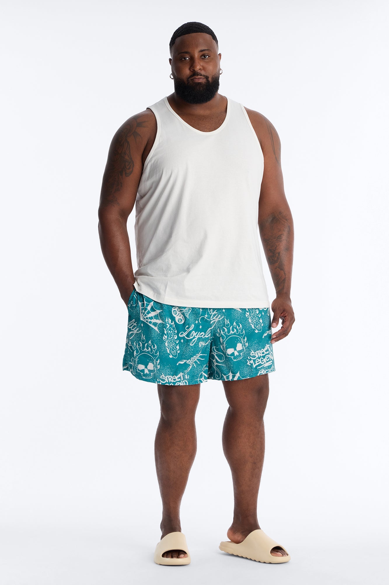 Street Legend All Over Printed Swim Trunk 4″ - Teal