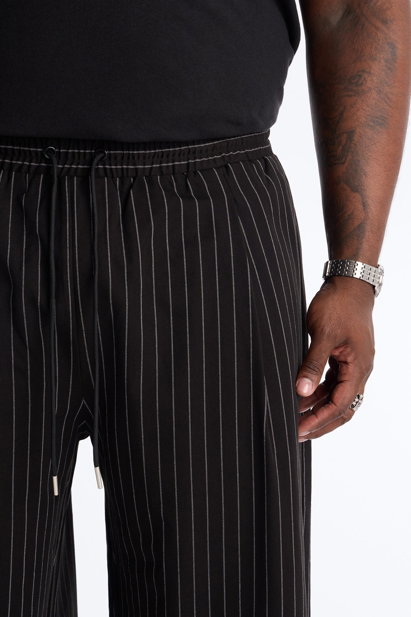 Baggy Straight Striped Soho Refined Short - Black