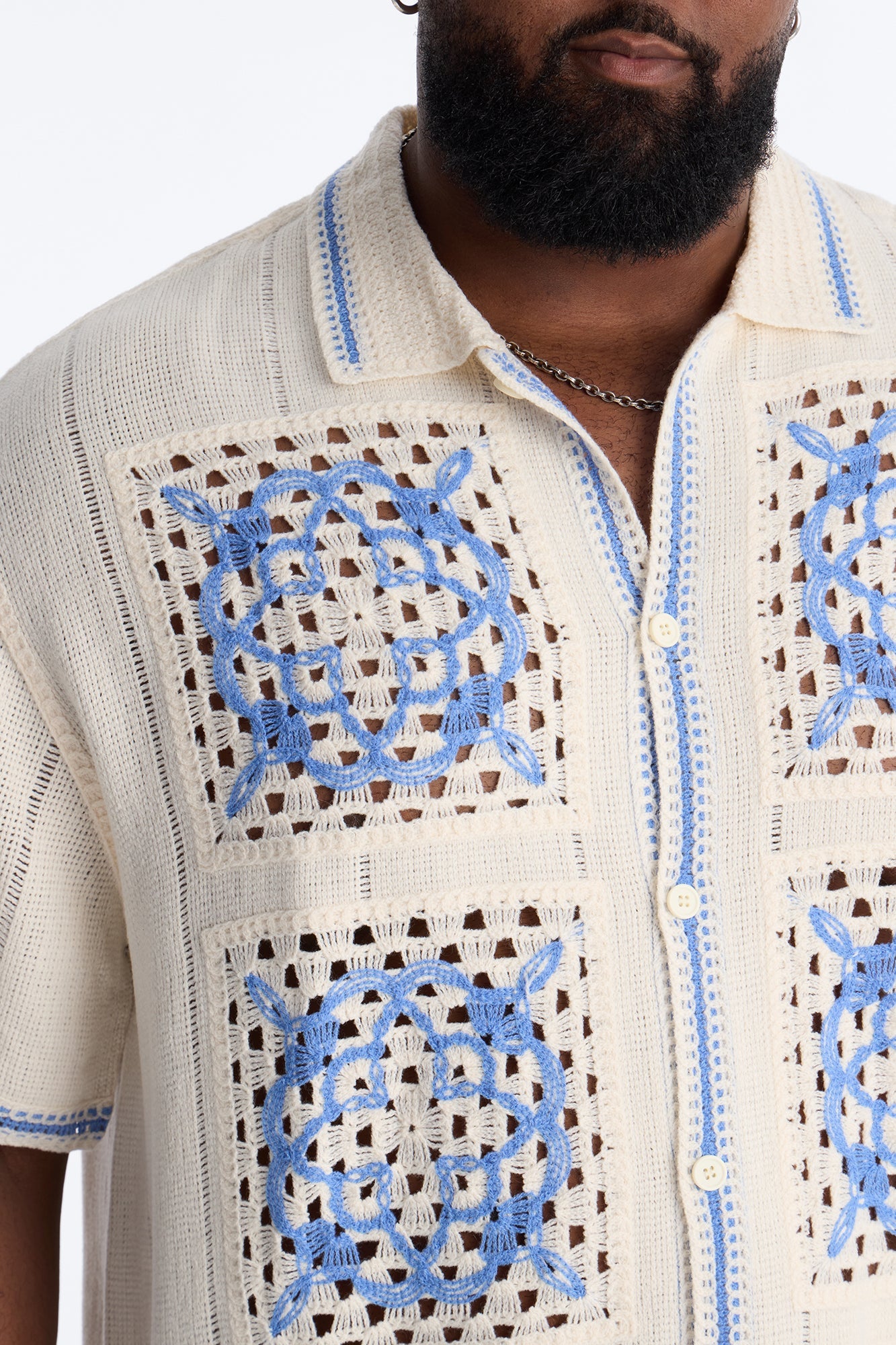 Lido Isle Crochet Button Up Shirt - Cream