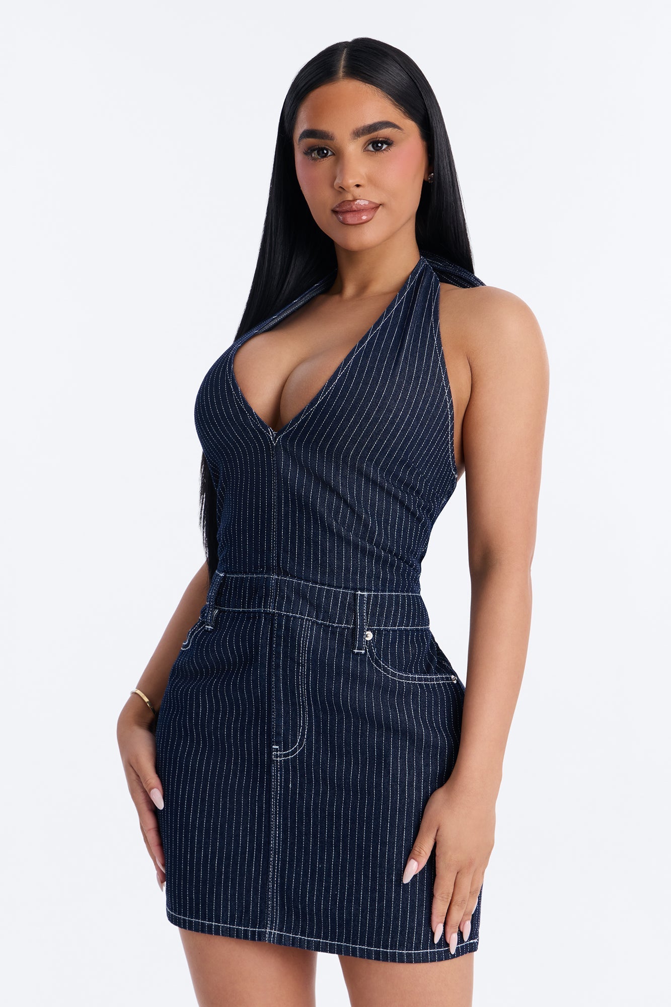 Alexa Halter Denim Mini Dress - Dark Wash NEWFASHIONEDGE