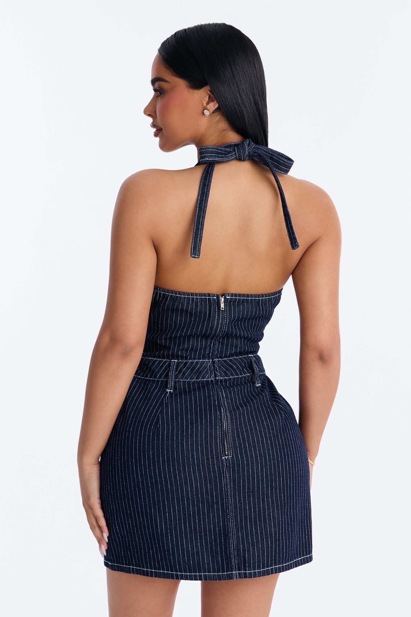 Alexa Halter Denim Mini Dress - Dark Wash NEWFASHIONEDGE