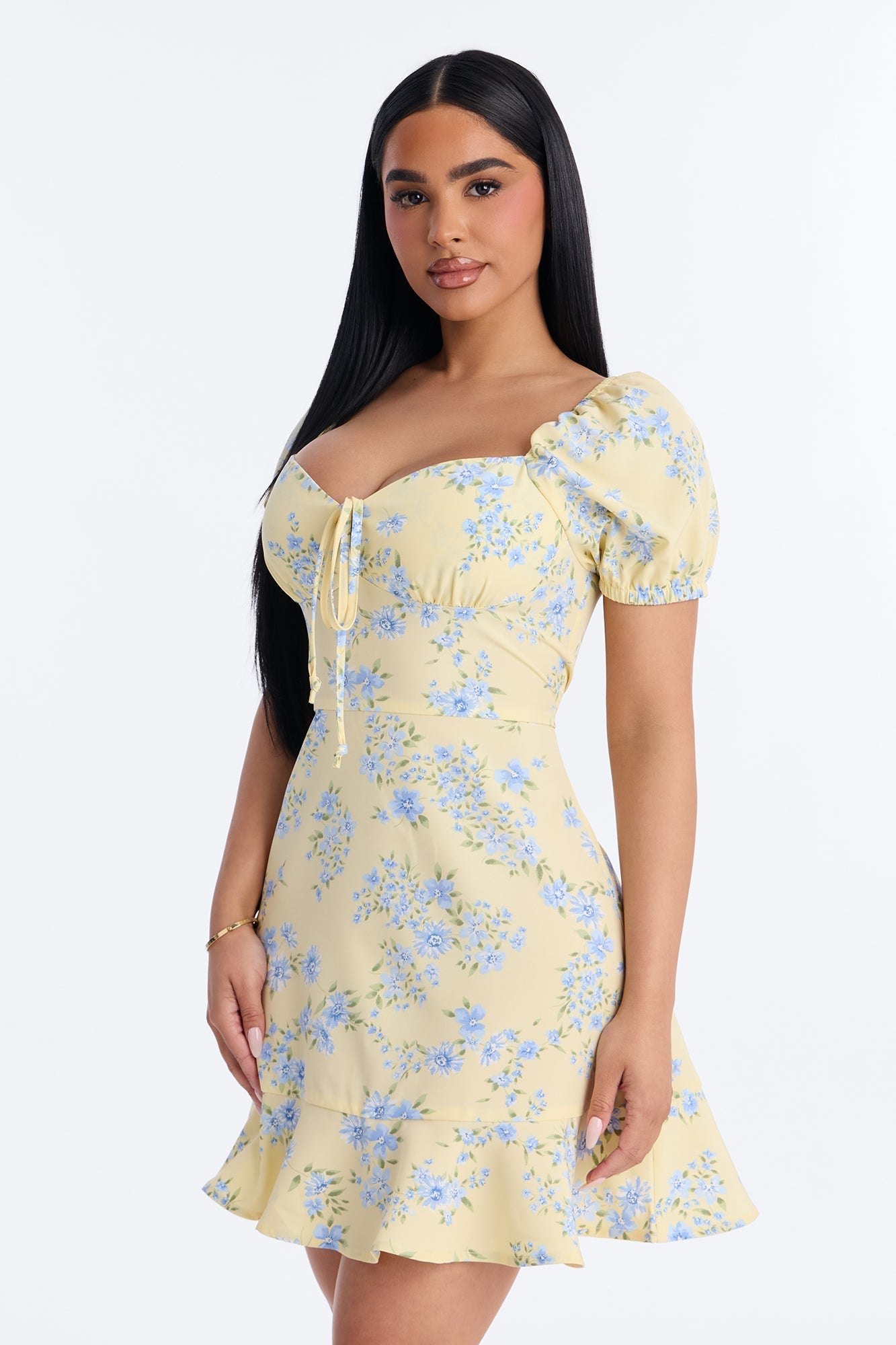 Monroe Floral Mini Dress - Butter Yellow NEWFASHIONEDGE