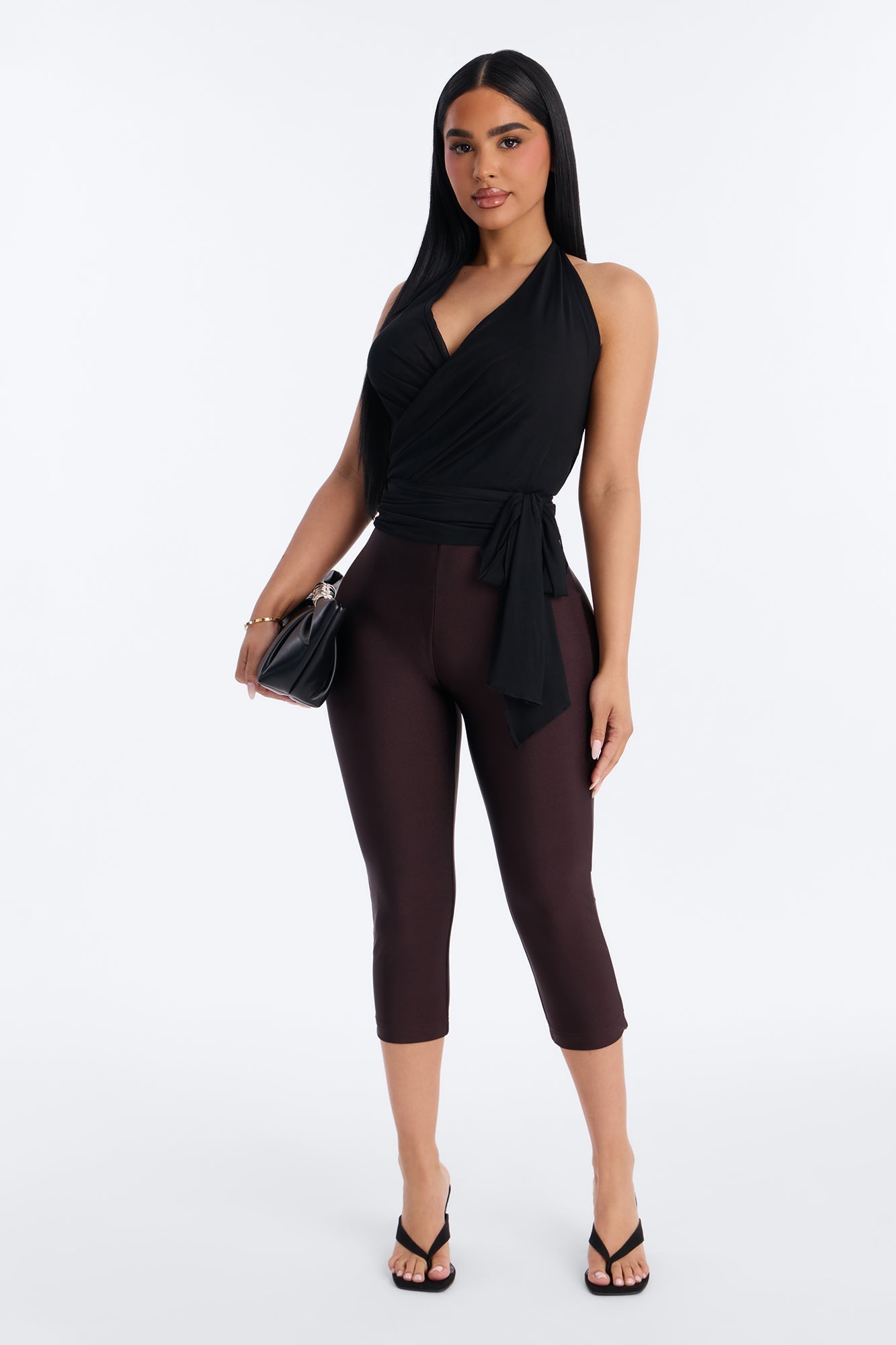 Tricot Low Rise Clean Waistband Capri Legging - Chocolate NEWFASHIONEDGE