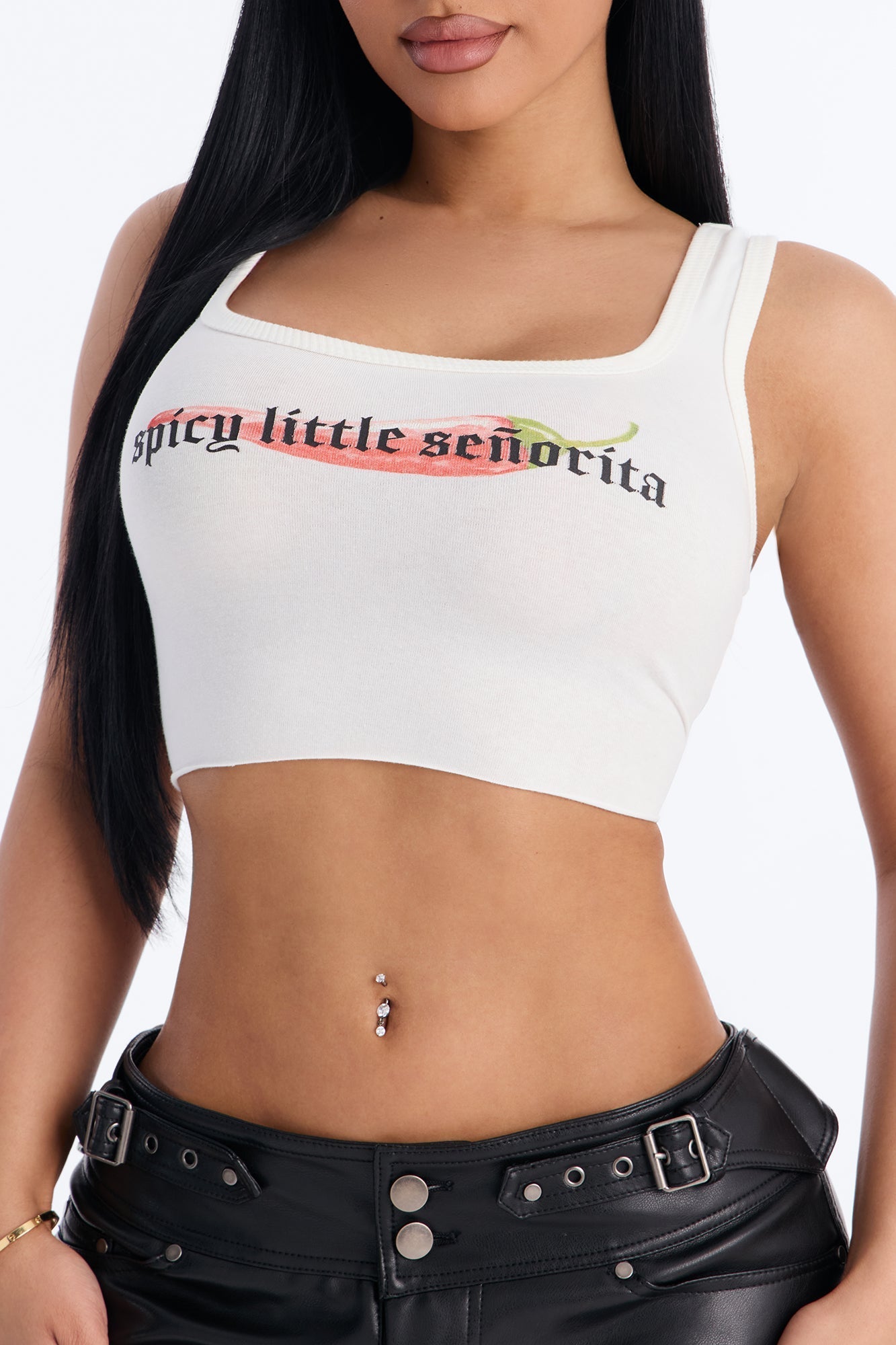 Spicy Little Senorita Ribbed Cropped Tank - White NEWFASHIONEDGE