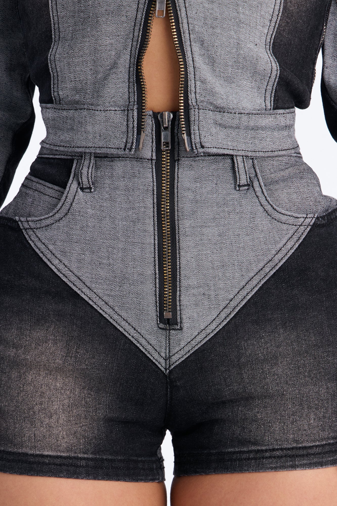 Montero Two Tone Denim Shorts - Grey/Black NEWFASHIONEDGE