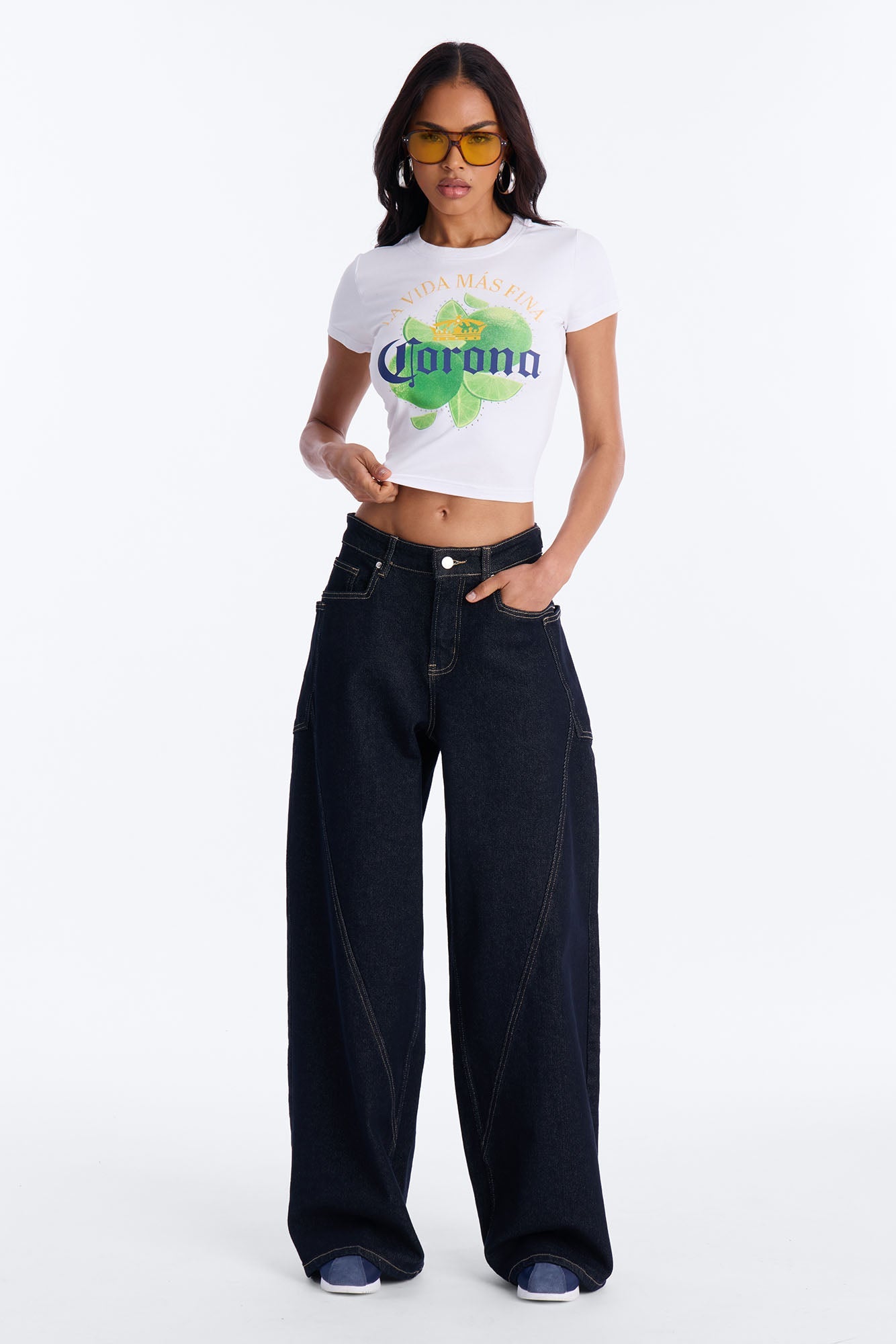 Corona Collection Rhinestone Baby Tee - White Fashion Nova