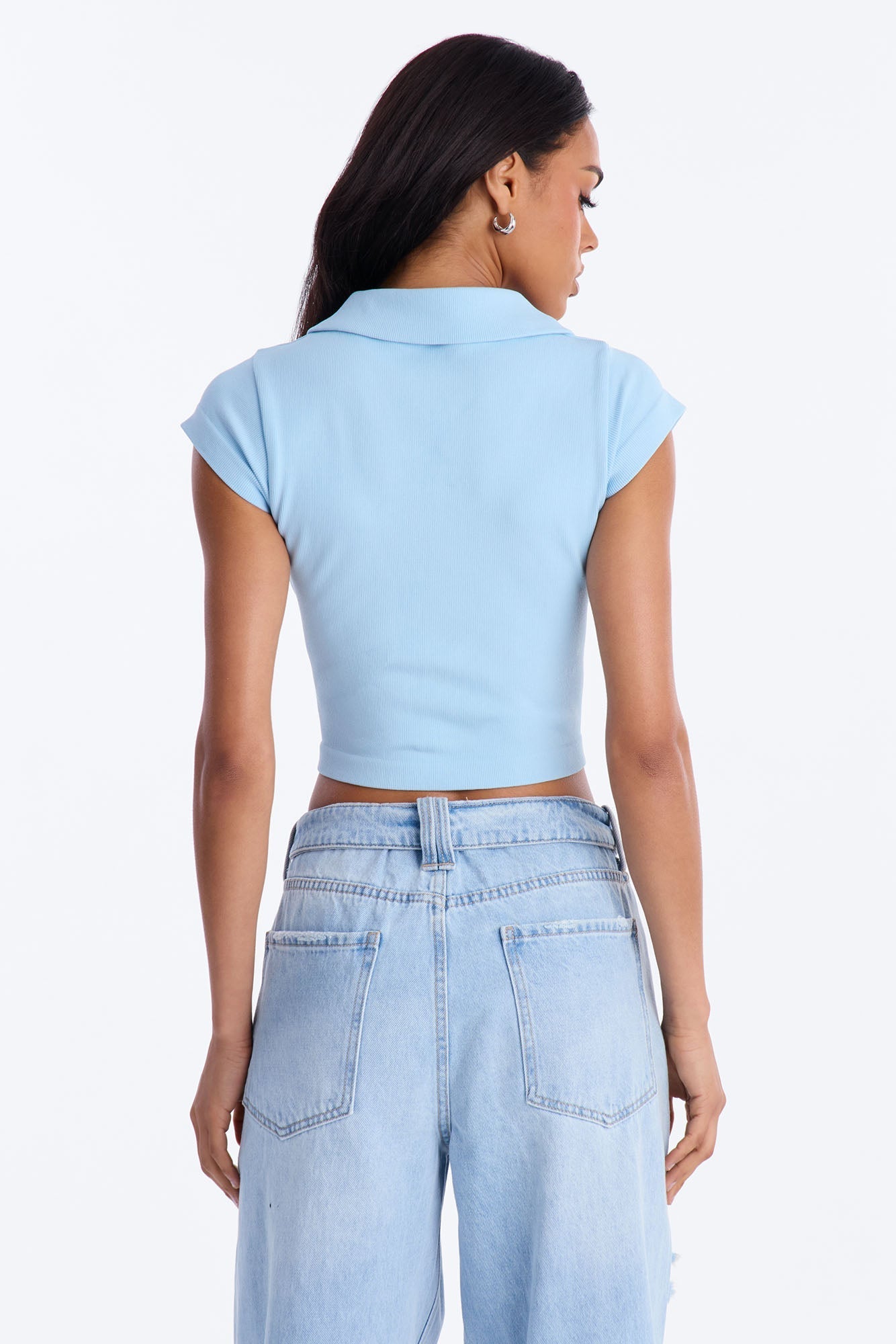 Camila Cap Sleeve Basic Polo Top - Light Blue NEWFASHIONEDGE