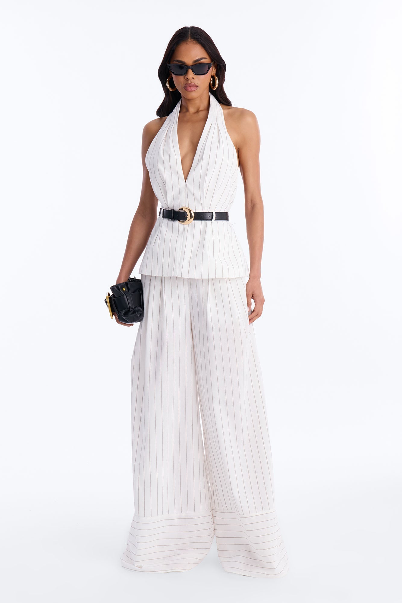 Signature Edit Linen Belted Pant Set - Ivory/combo