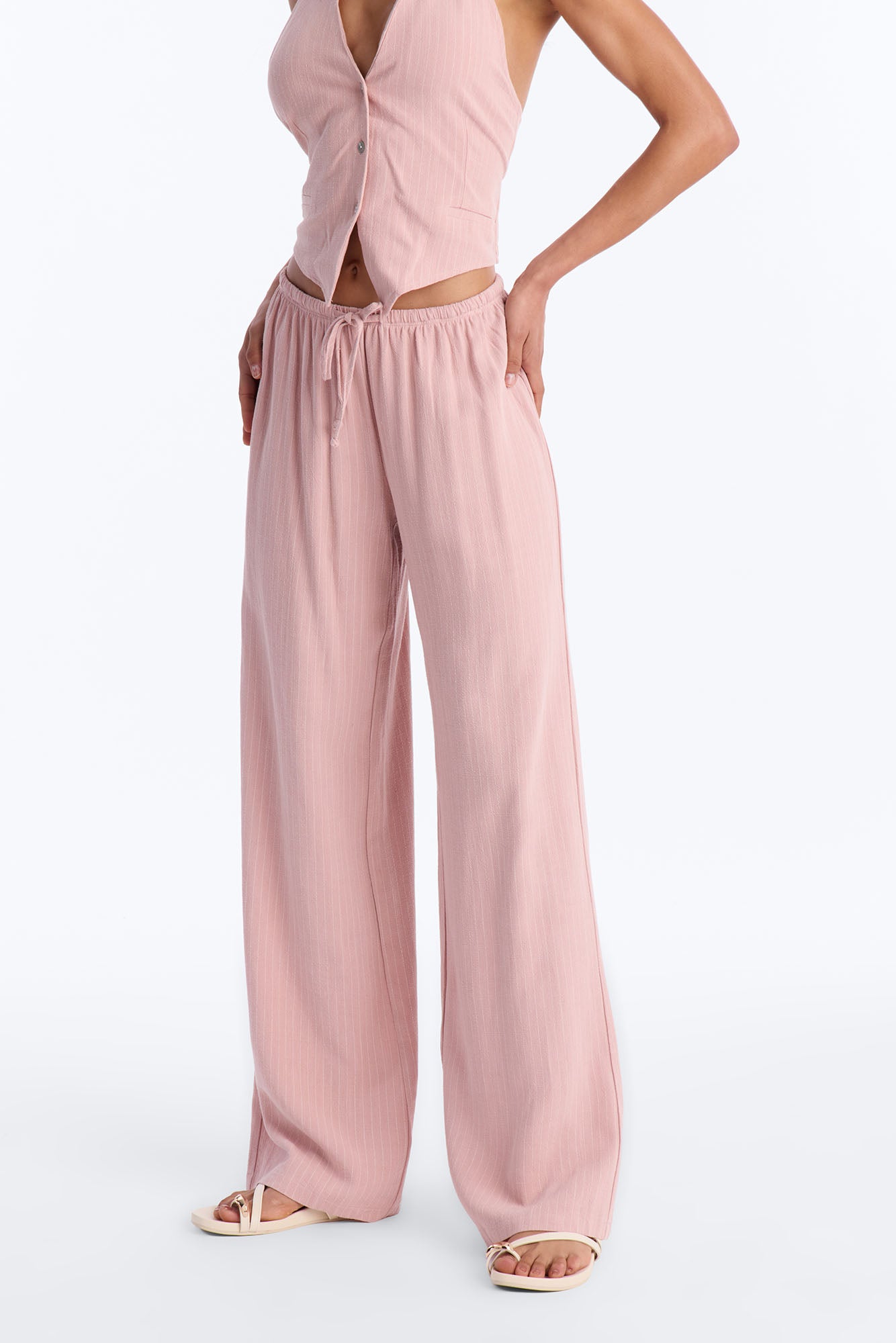 Girl Gone Wild Pinstripe Low Rise Wide Leg Pant 30″ - Blush