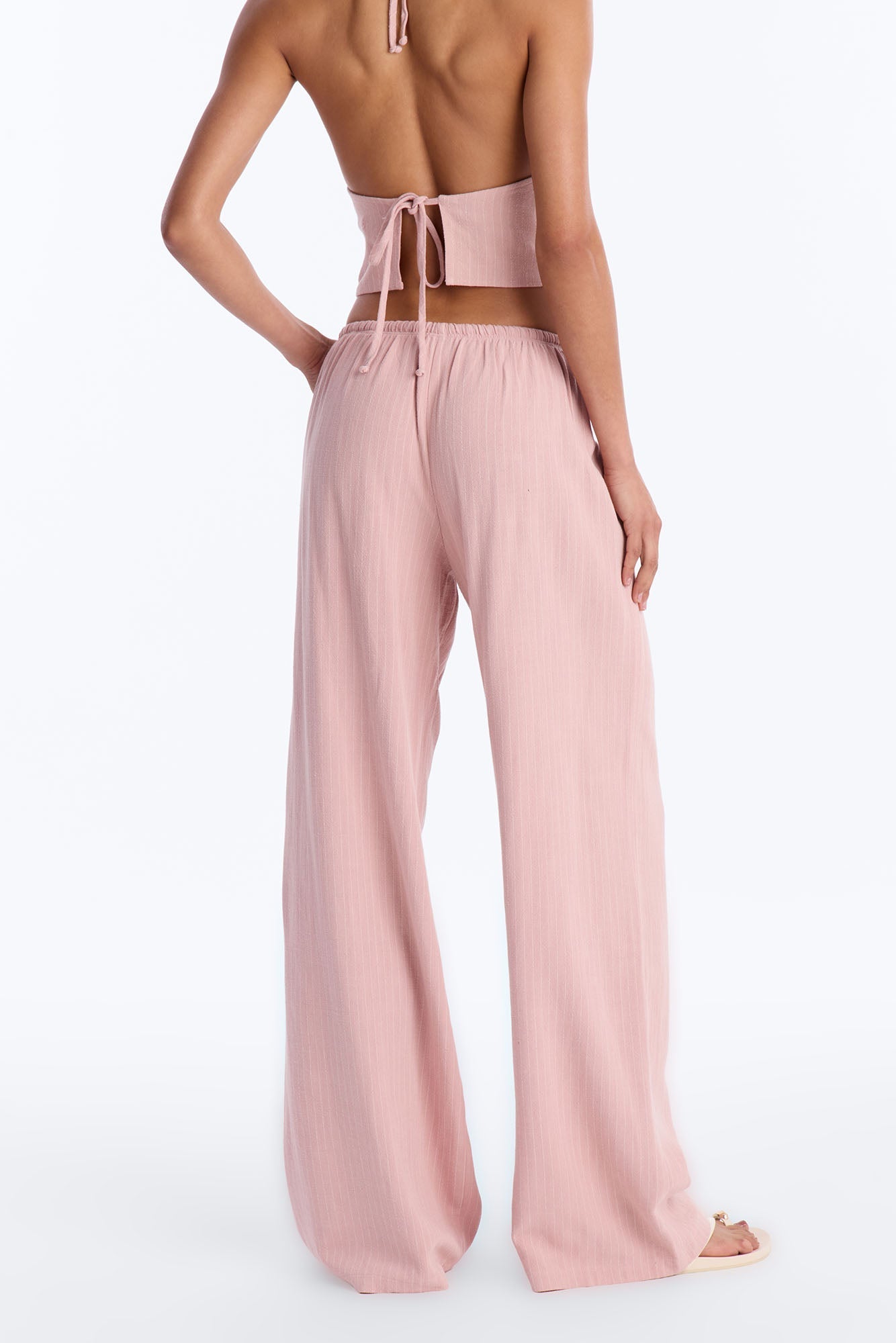 Girl Gone Wild Pinstripe Low Rise Wide Leg Pant 30″ - Blush NEWFASHIONEDGE