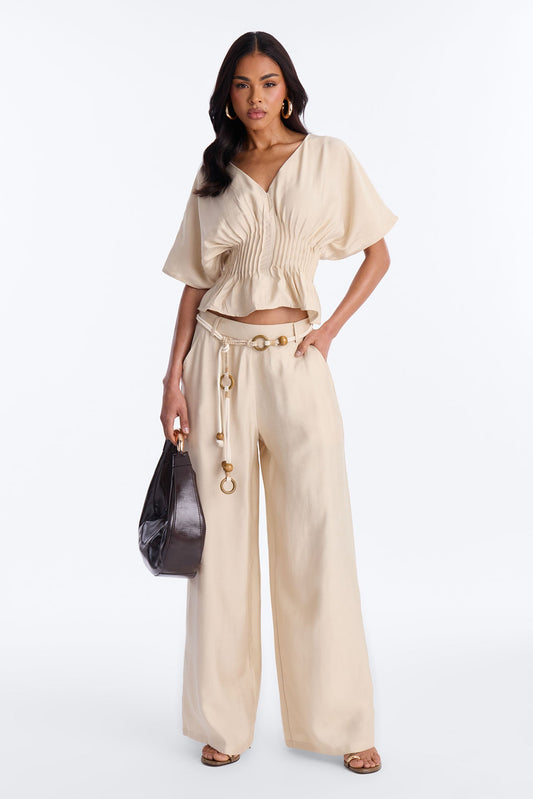Miranda Linen Pant Set - Taupe