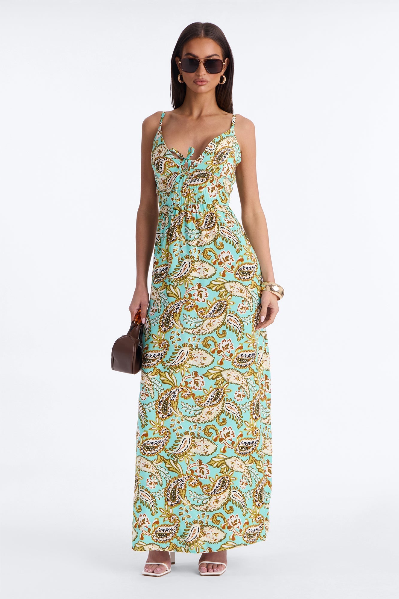 Posie Printed Flowy Maxi Dress - Aqua/Combo NEWFASHIONEDGE
