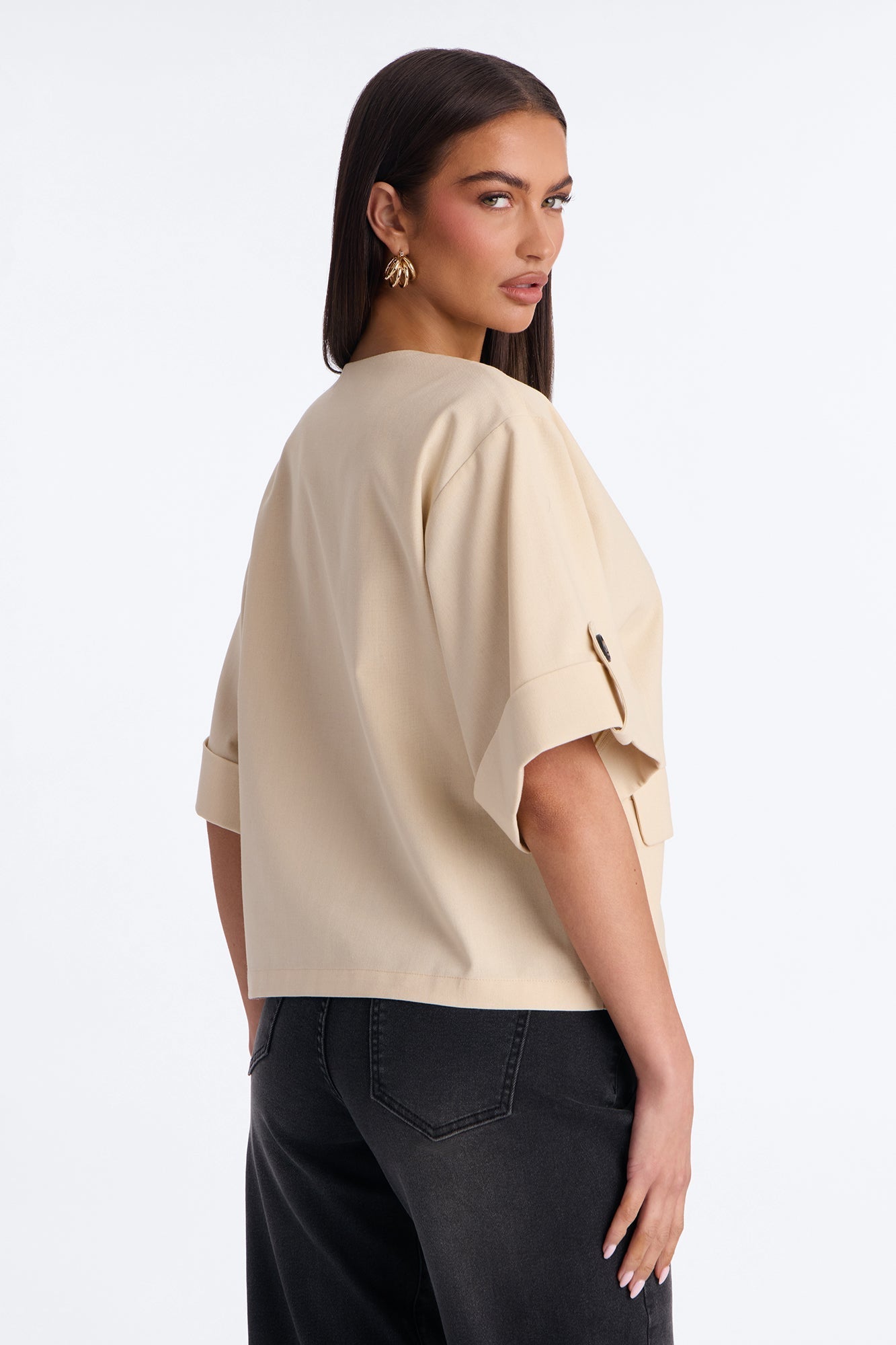 Ready When You Are Cuffed Linen Top - Beige