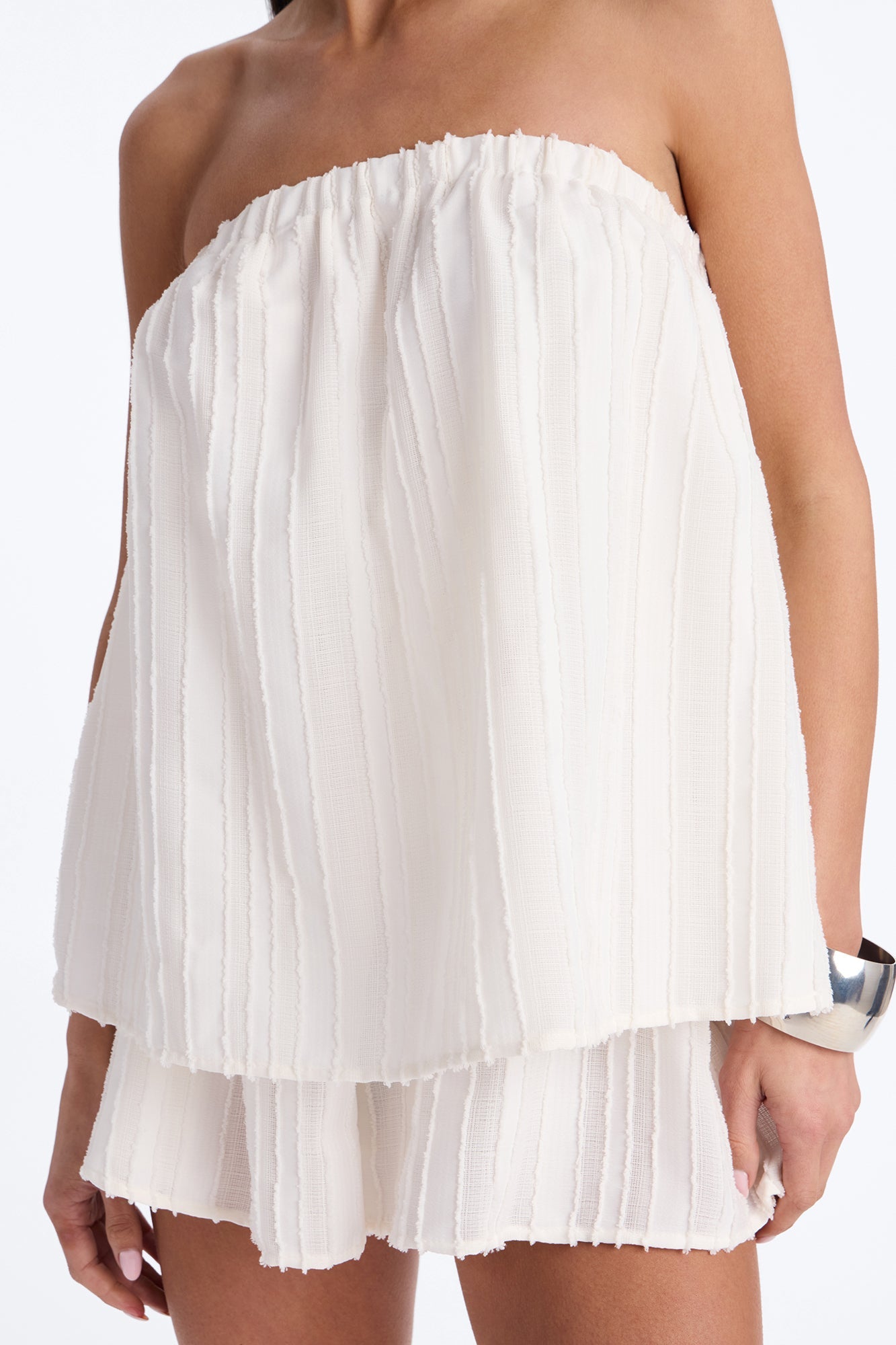 Kayley Strapless Tiered Romper - White