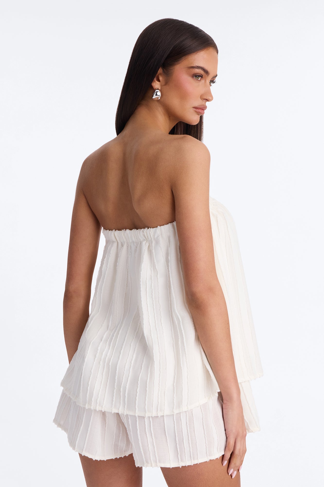 Kayley Strapless Tiered Romper - White