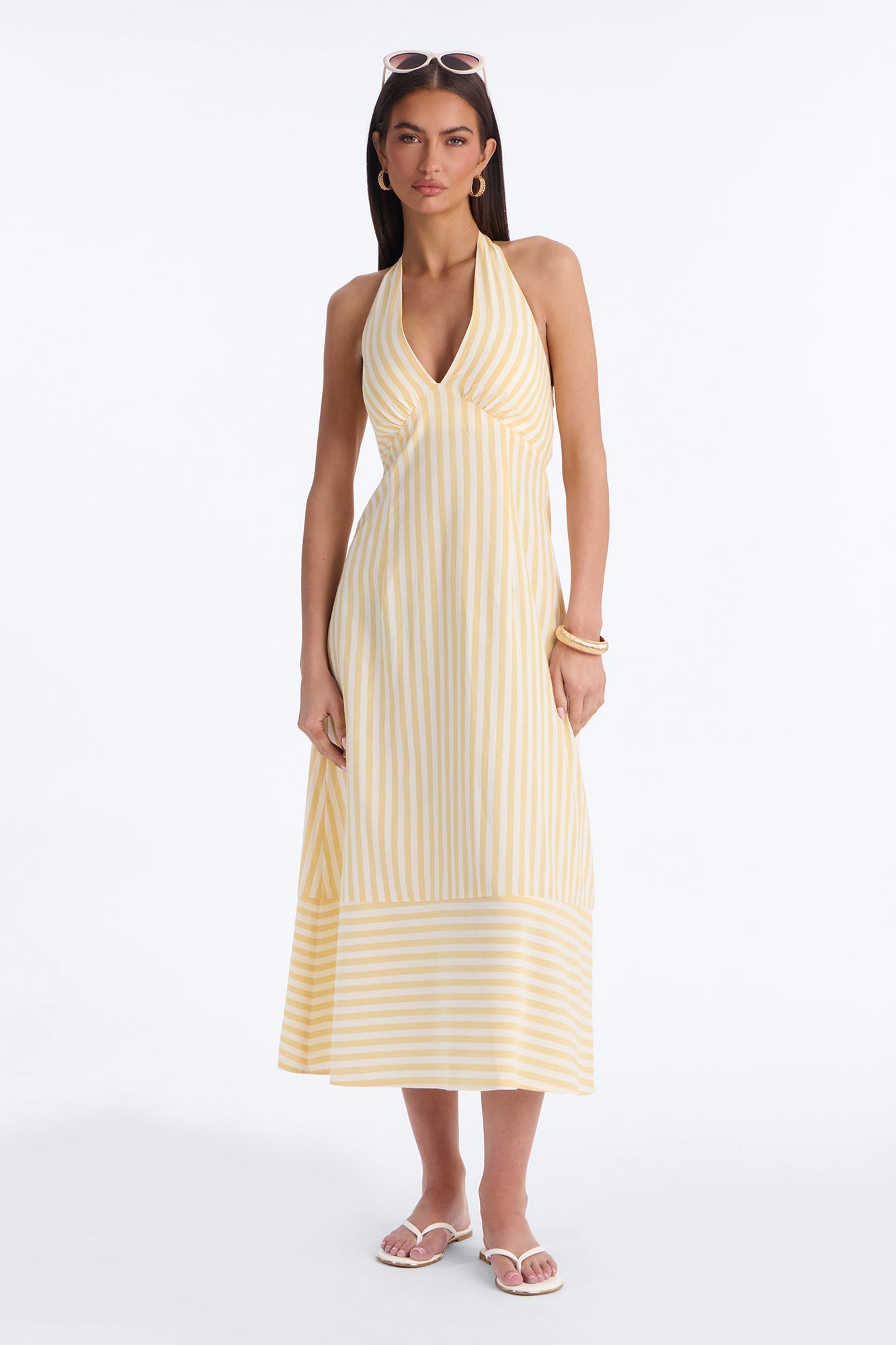 Cordelia Striped Linen Midi Dress - Yellow/combo Fashion Nova