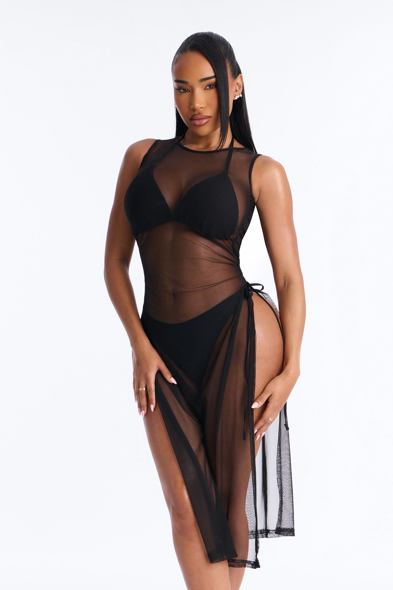 Sheer Thing Mesh Swim Cover Up Dress - Black