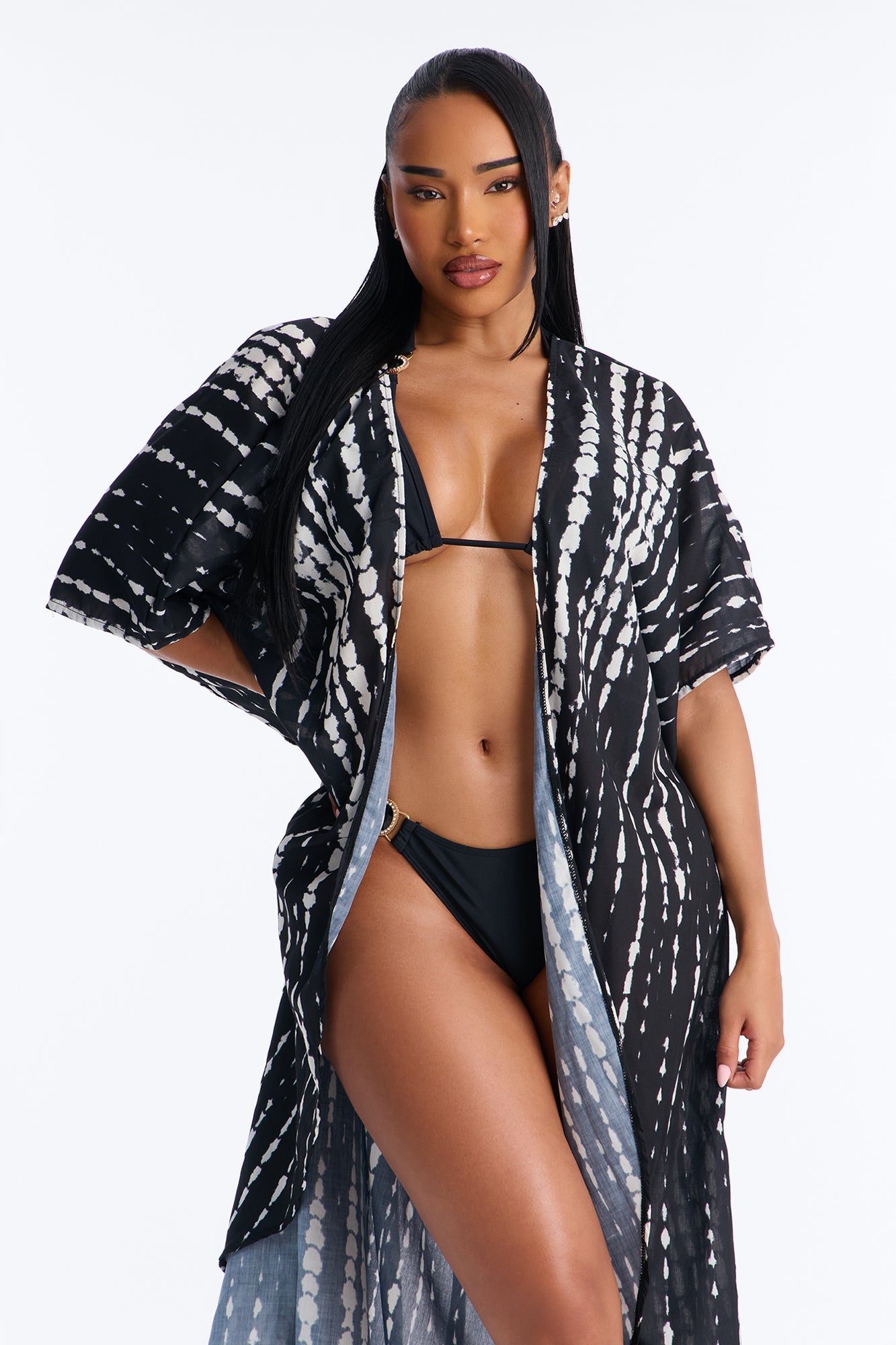 Susanna Boho Tie Dye Swim Cover Up Kaftan - Black Fashion Nova