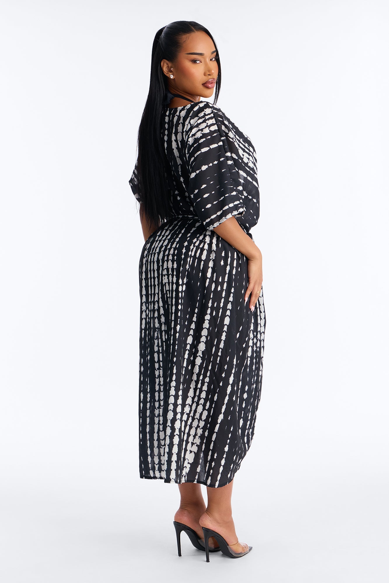 Susanna Boho Tie Dye Swim Cover Up Kaftan - Black Fashion Nova