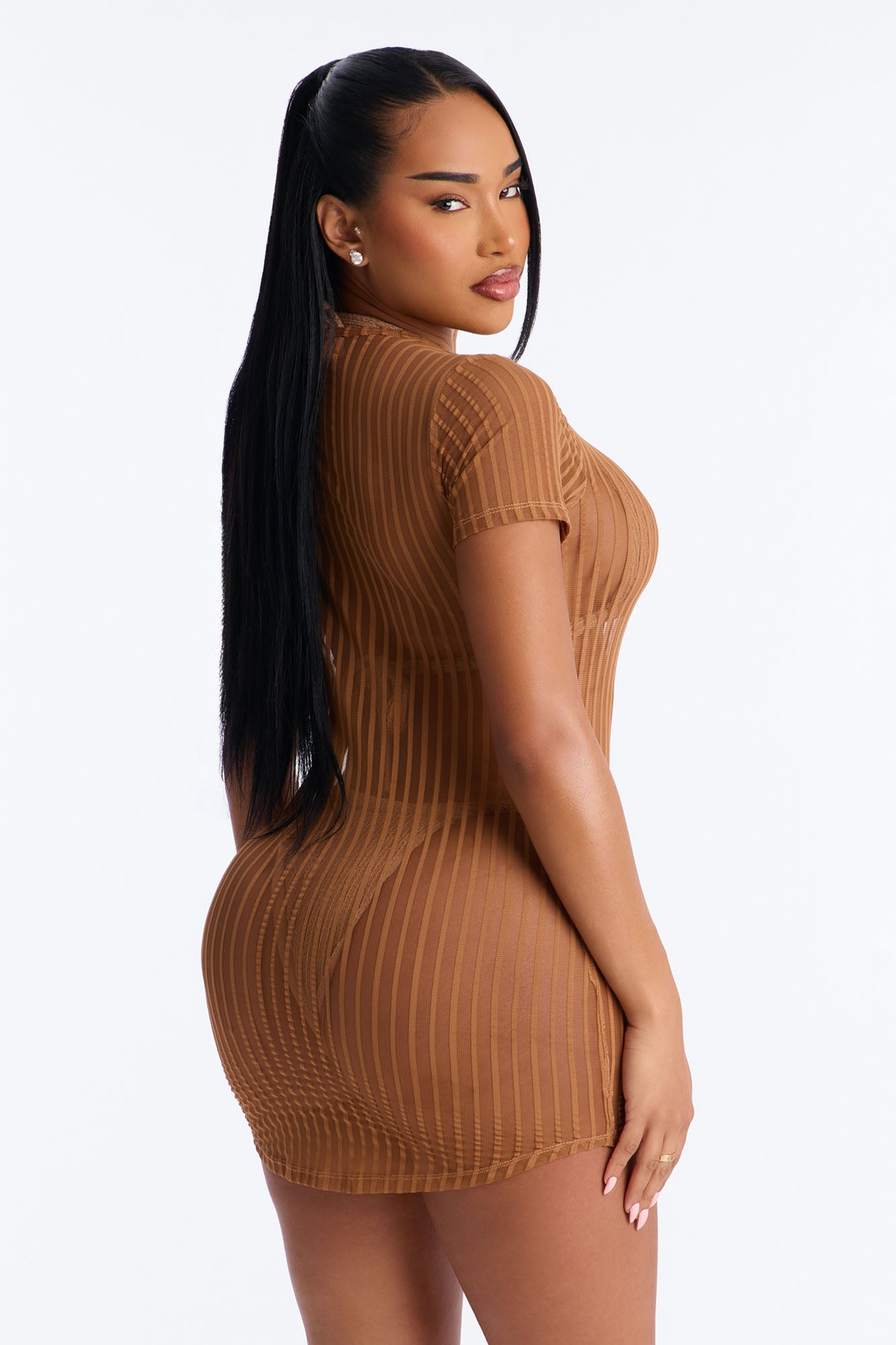 Palm Shade Stripe Cover Up - Mocha Fashion Nova
