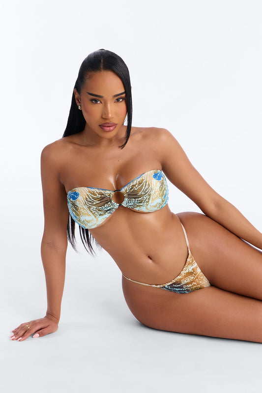 Blazing Bay 3 Piece Bandeau Bikini Skirt Set - Blue/combo NEWFASHIONEDGE