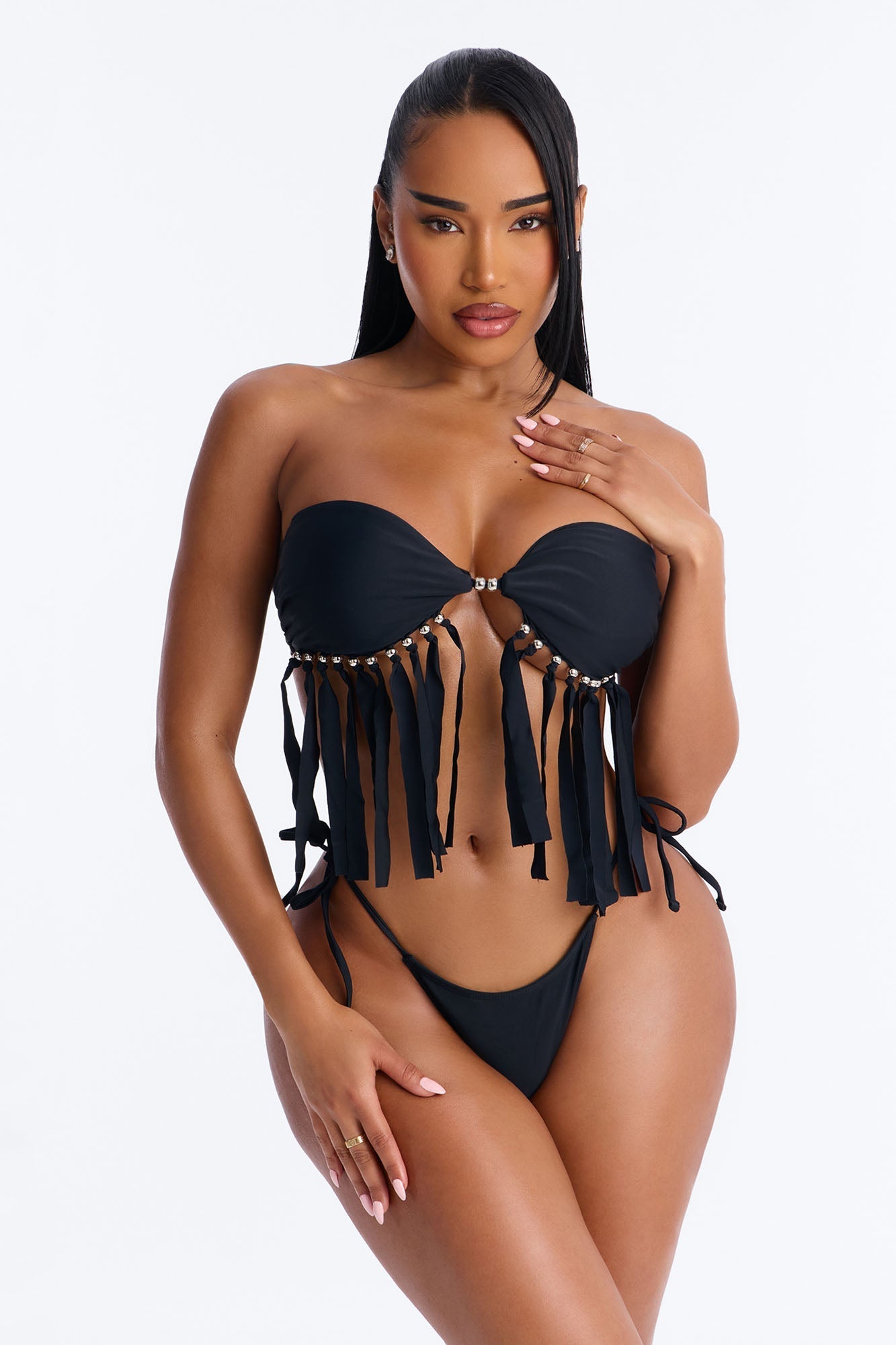 Match My Freak Fringe Bikini And Coverup Skirt - Black NEWFASHIONEDGE
