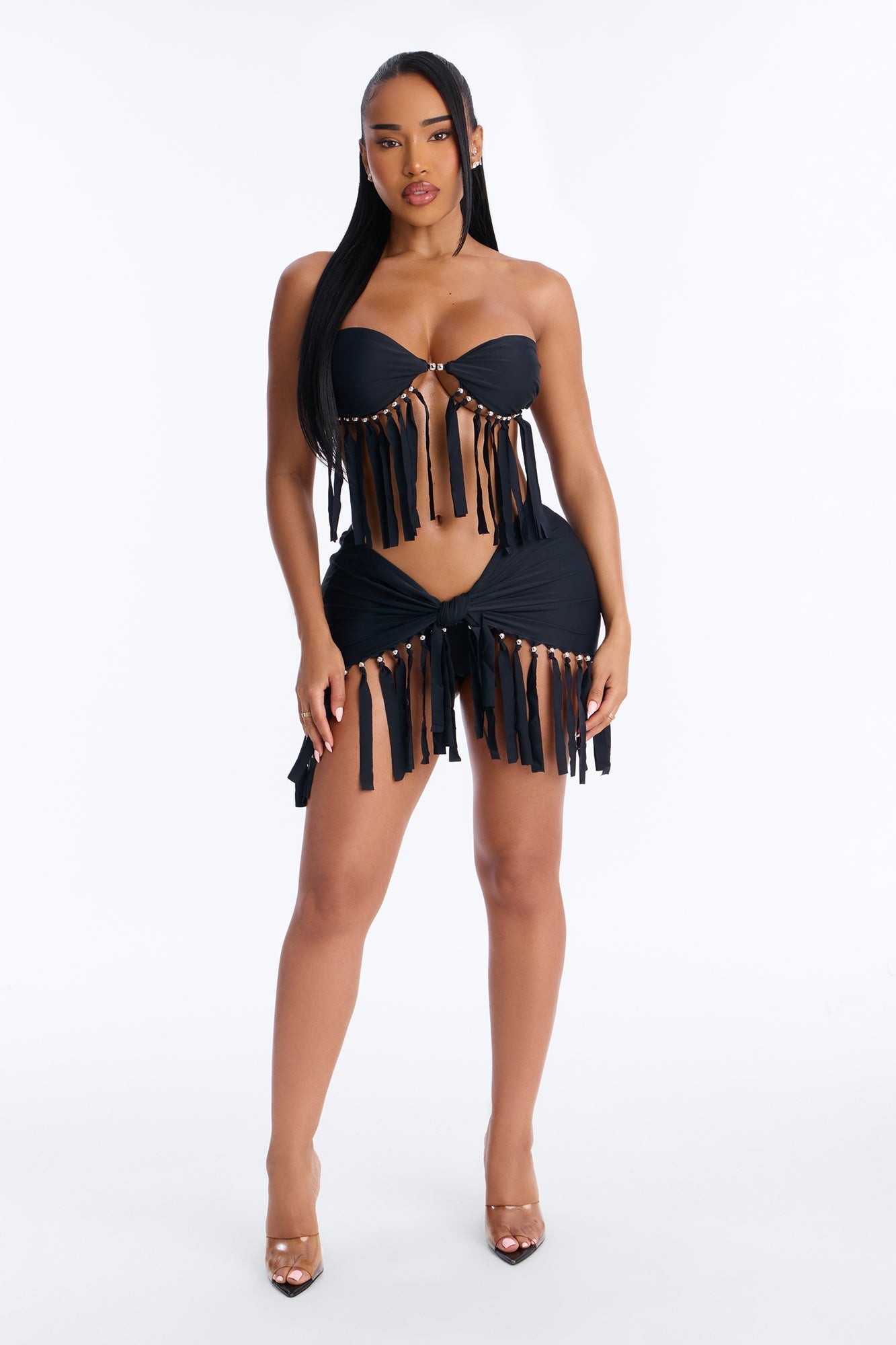 Match My Freak Fringe Bikini And Coverup Skirt - Black NEWFASHIONEDGE