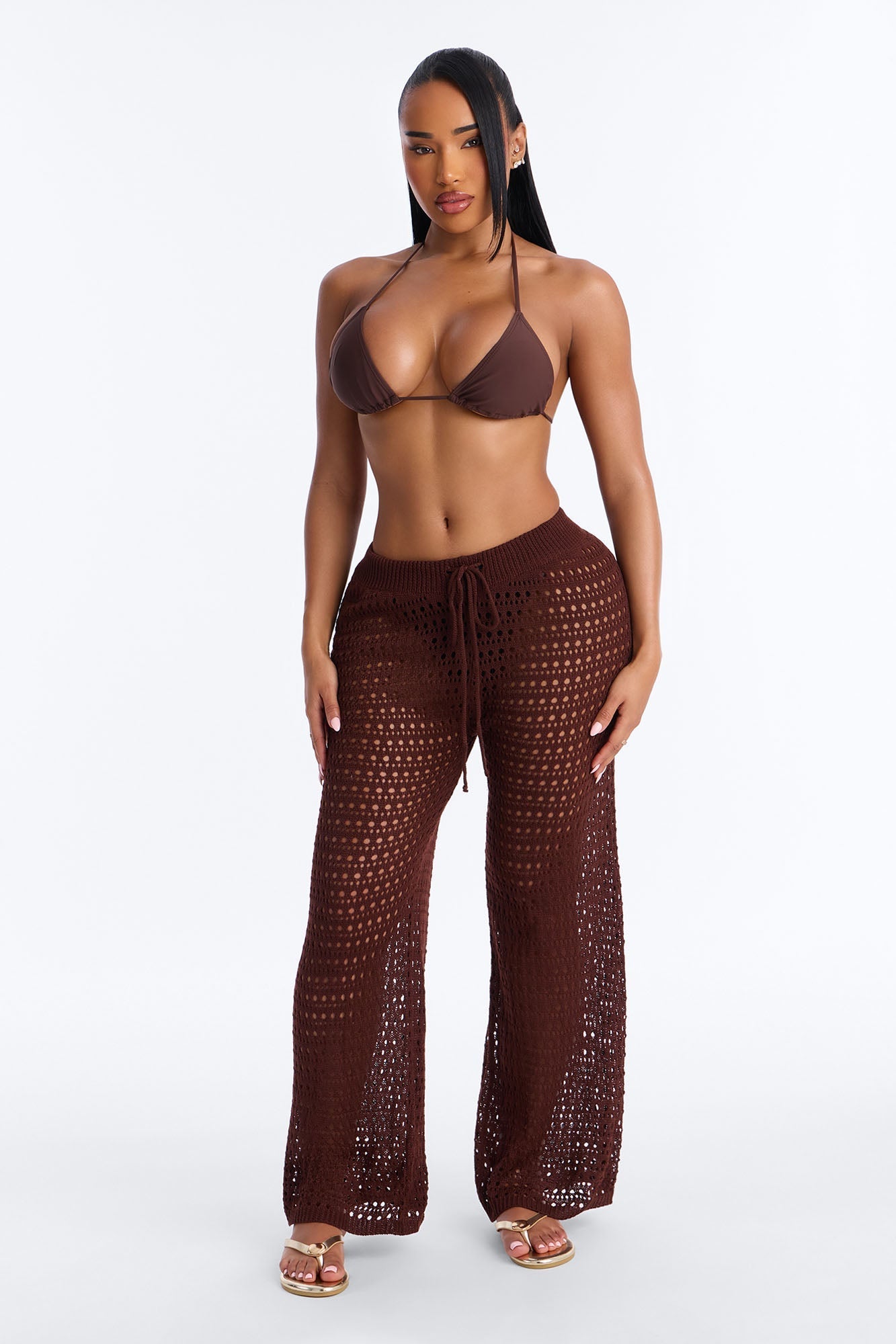 Temptress Textured Knit Swim Cover Up Pant - Chocolate NEWFASHIONEDGE