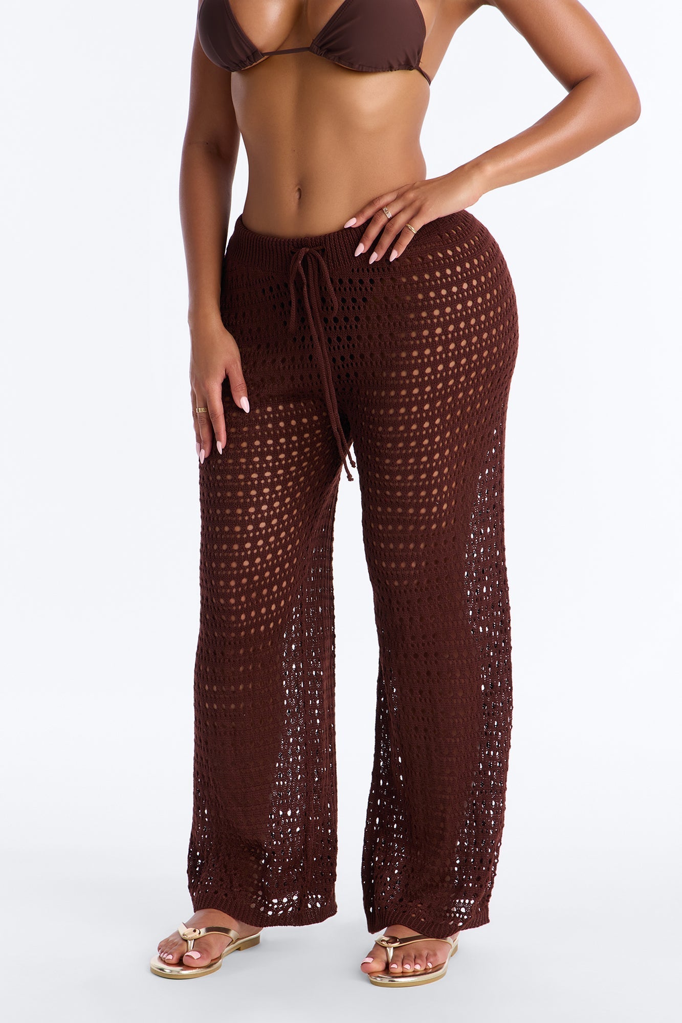 Temptress Textured Knit Swim Cover Up Pant - Chocolate NEWFASHIONEDGE