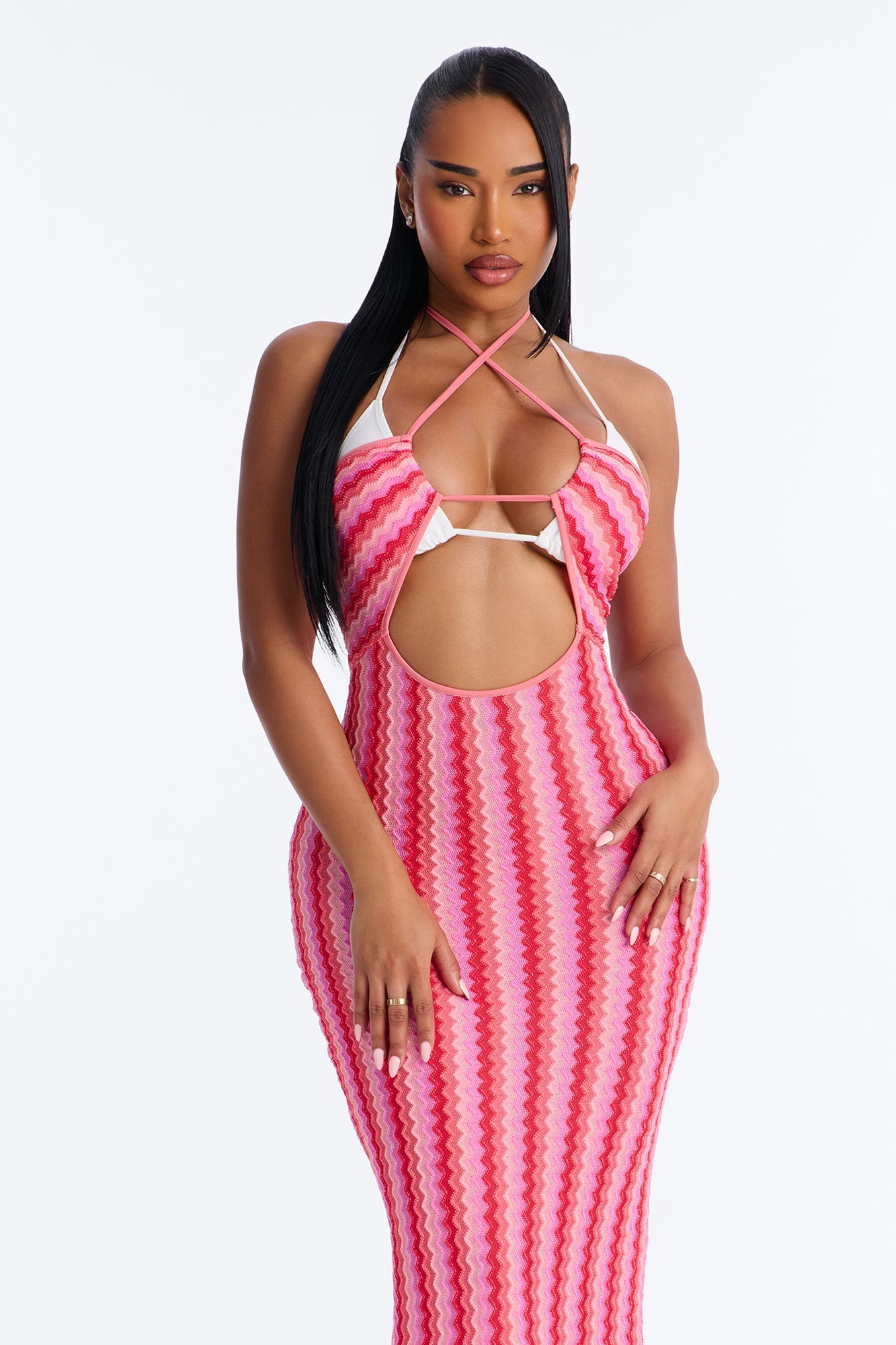 Deep Sea Swim Knit Cover Up Dress - Pink/combo