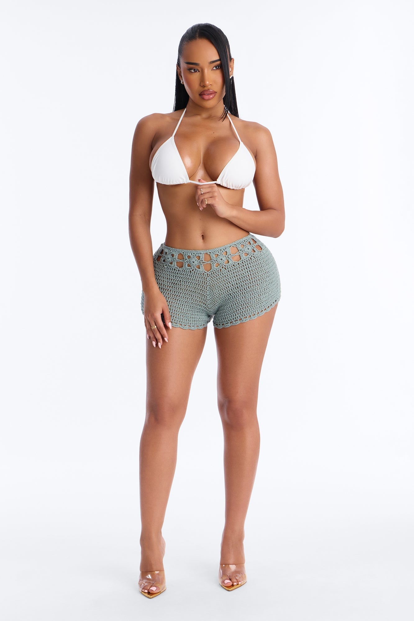 Warm Sunrise Crochet Mini Swim Cover Up Short - Green Fashion Nova
