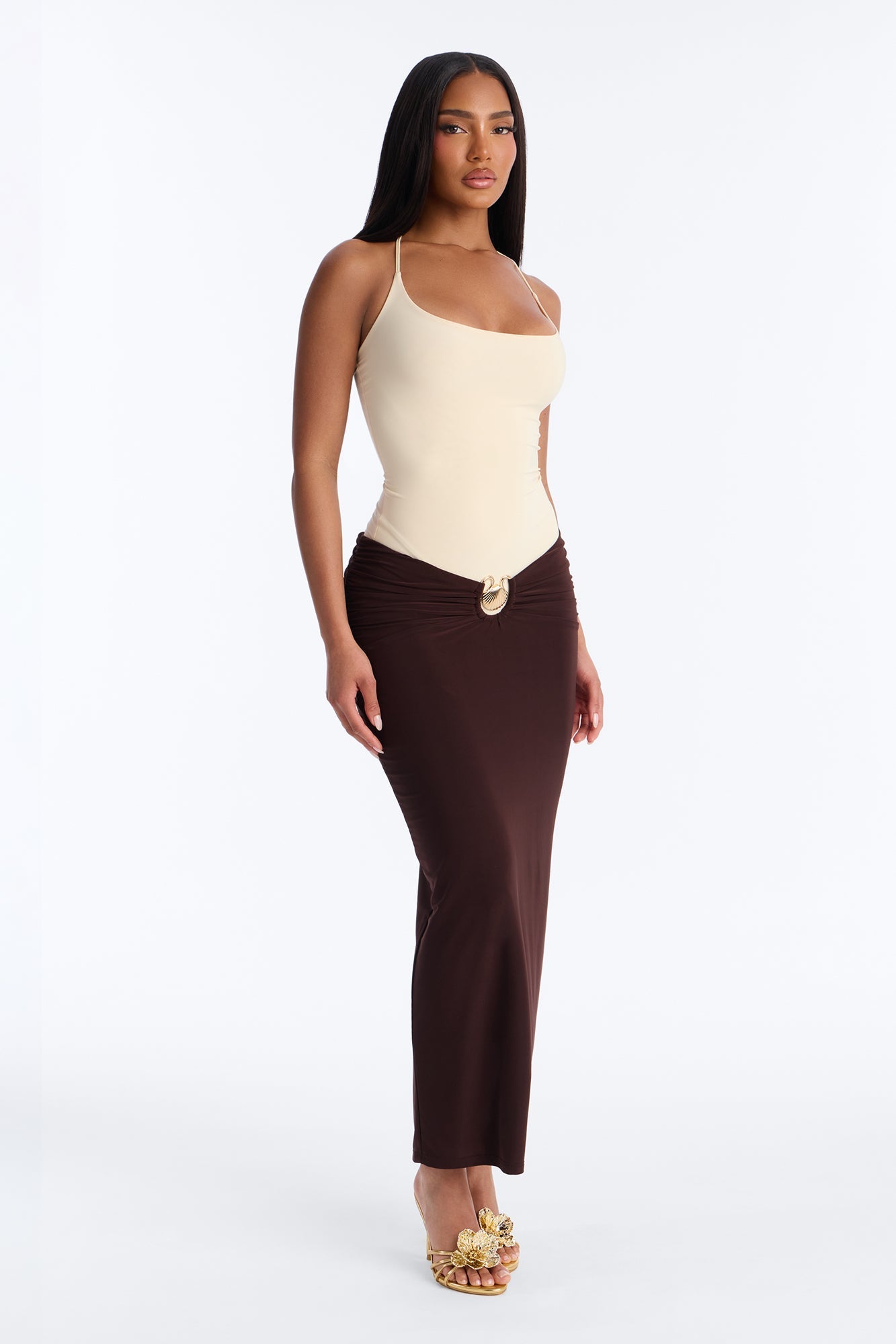 Maura Maxi Skirt Set - Brown/combo NEWFASHIONEDGE