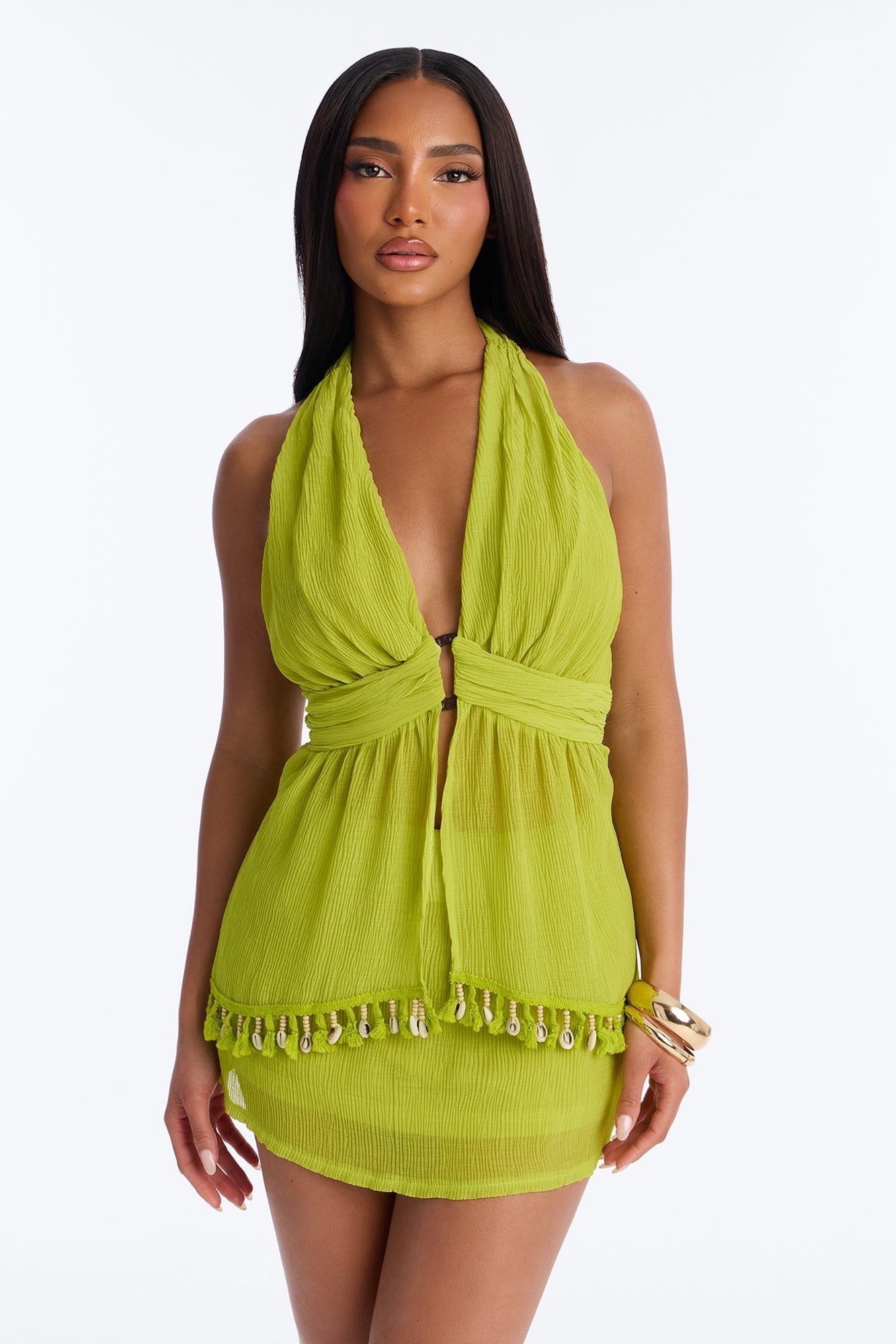 Shoreline Glow Halter Skirt Set - Chartreuse NEWFASHIONEDGE