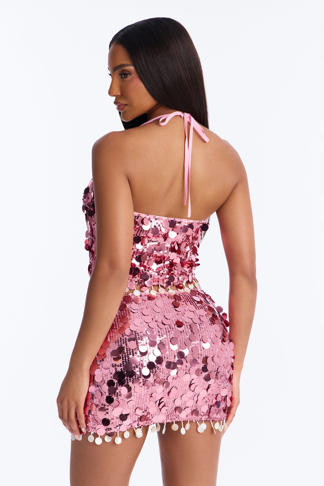 Sunset Drips Sequin Halter Top - Pink