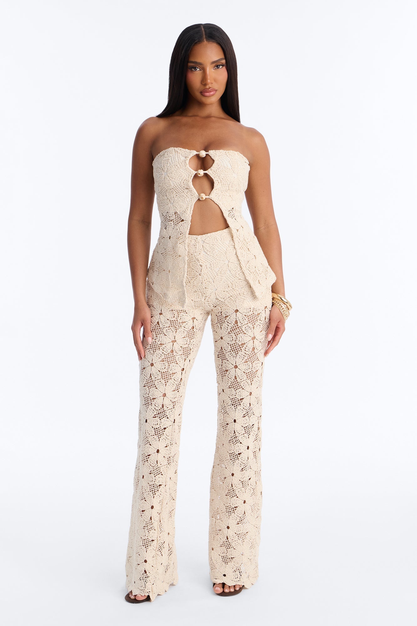 Serena Crotchet Pant Set - Natural NEWFASHIONEDGE