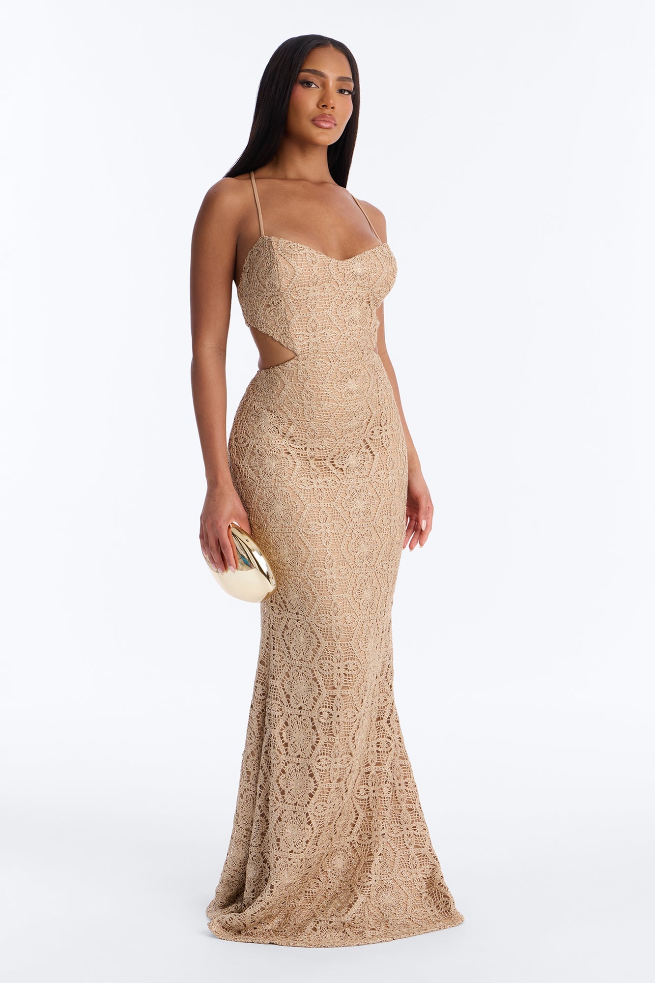 Heat Check Metallic Crochet Maxi Dress - Taupe Fashion Nova