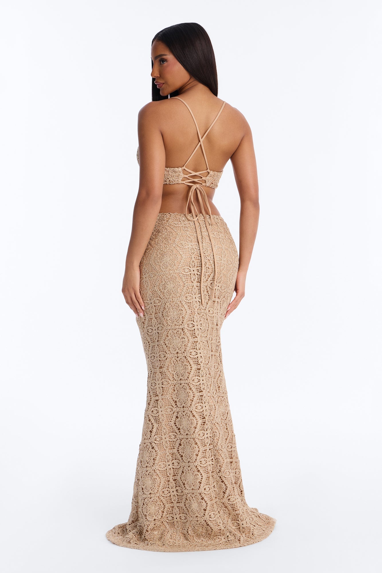 Heat Check Metallic Crochet Maxi Dress - Taupe Fashion Nova