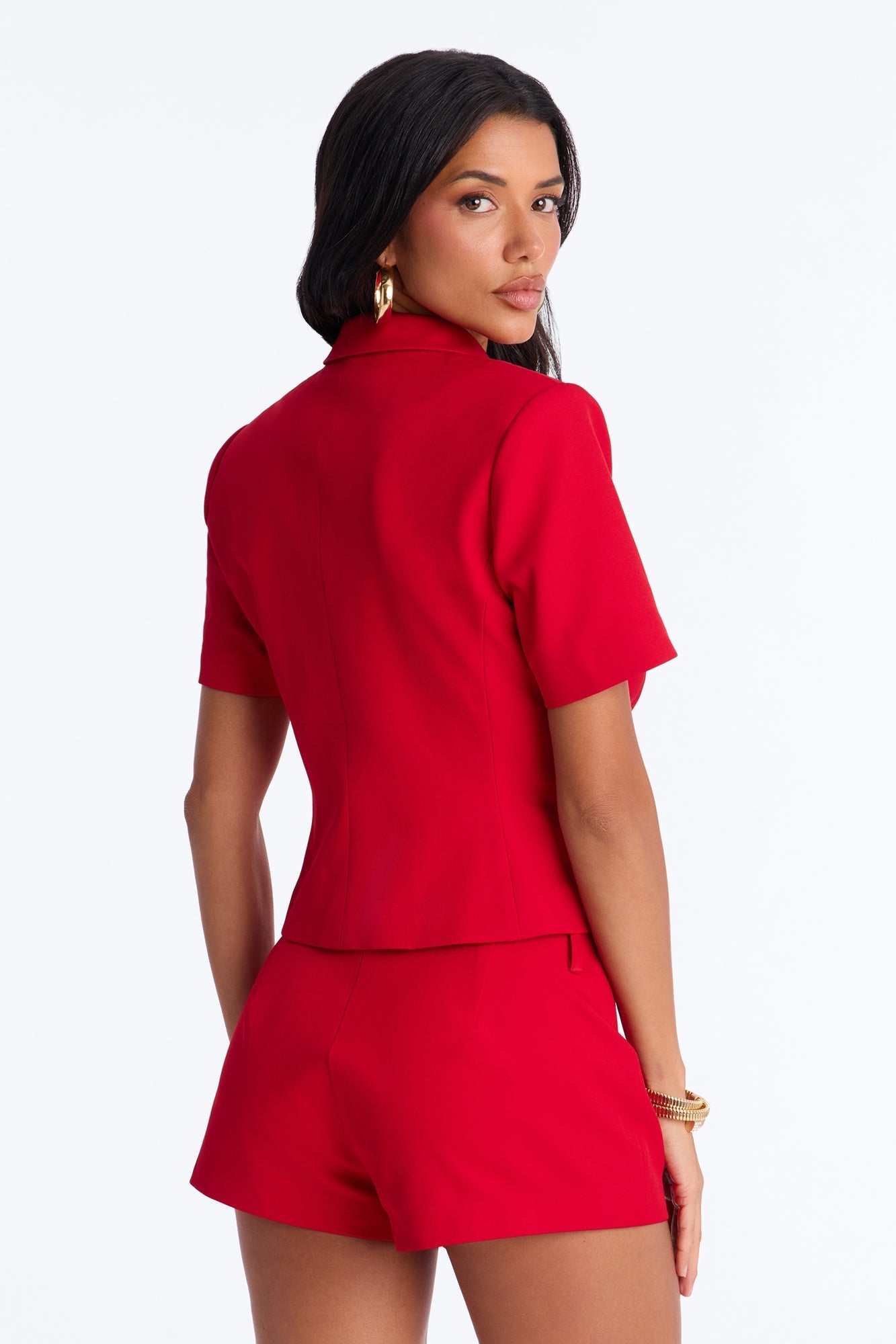 Your New Obsession Fitted Short Sleeve Blazer - Red NEWFASHIONEDGE