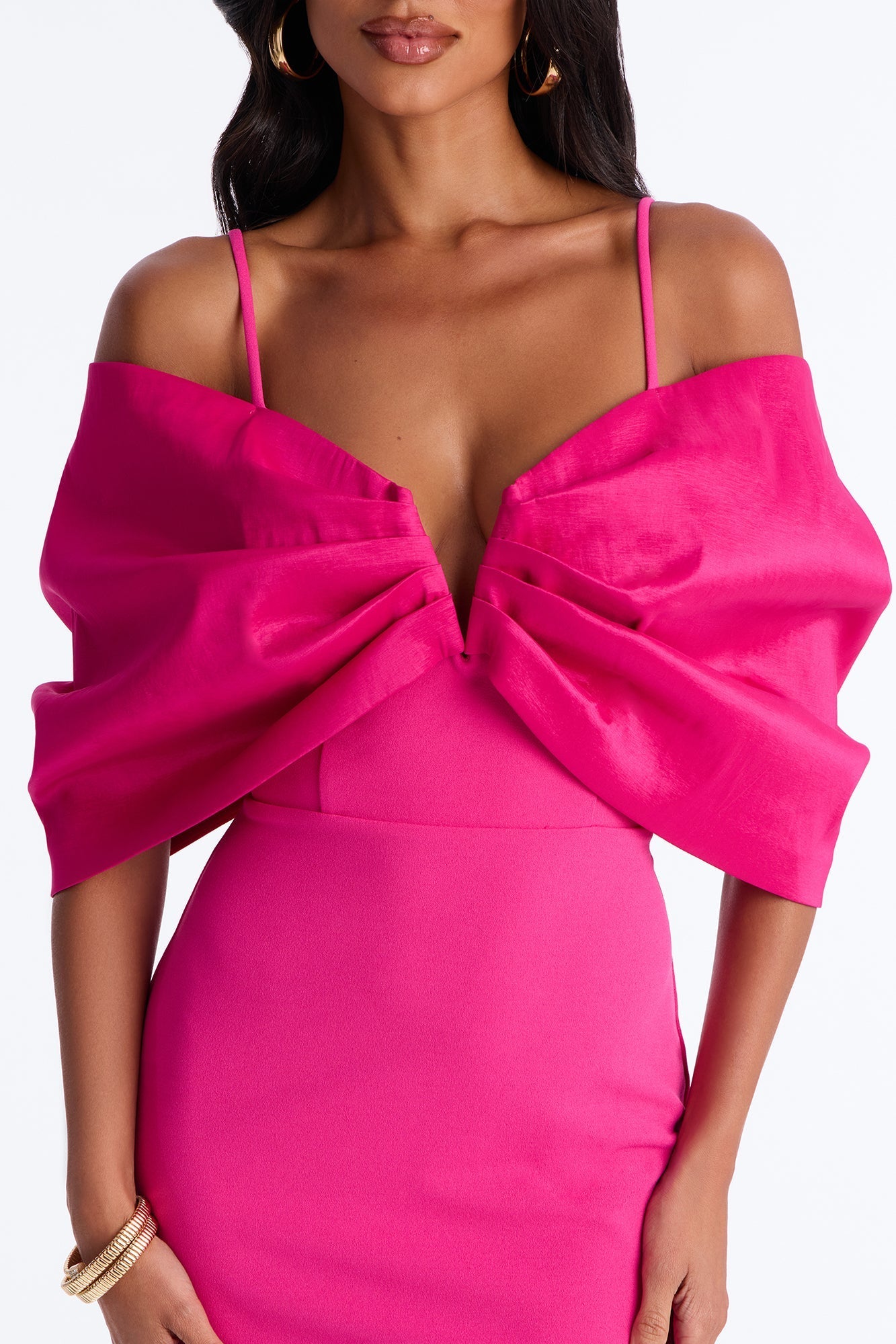 Audrina Pleated Bow Mini Dress - Fuchsia NEWFASHIONEDGE