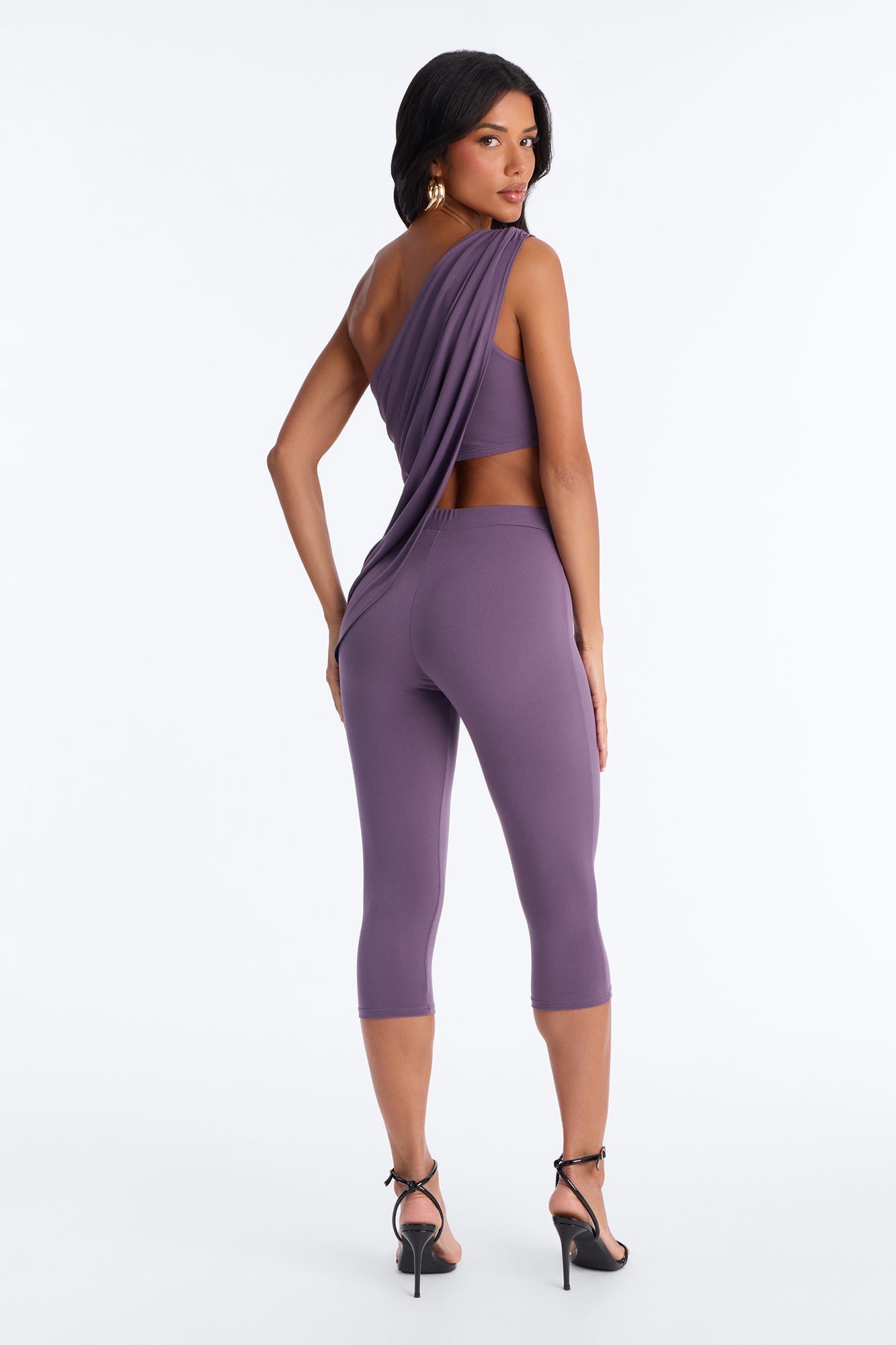 Leticia Draped One Shoulder Capri Set - Purple NEWFASHIONEDGE