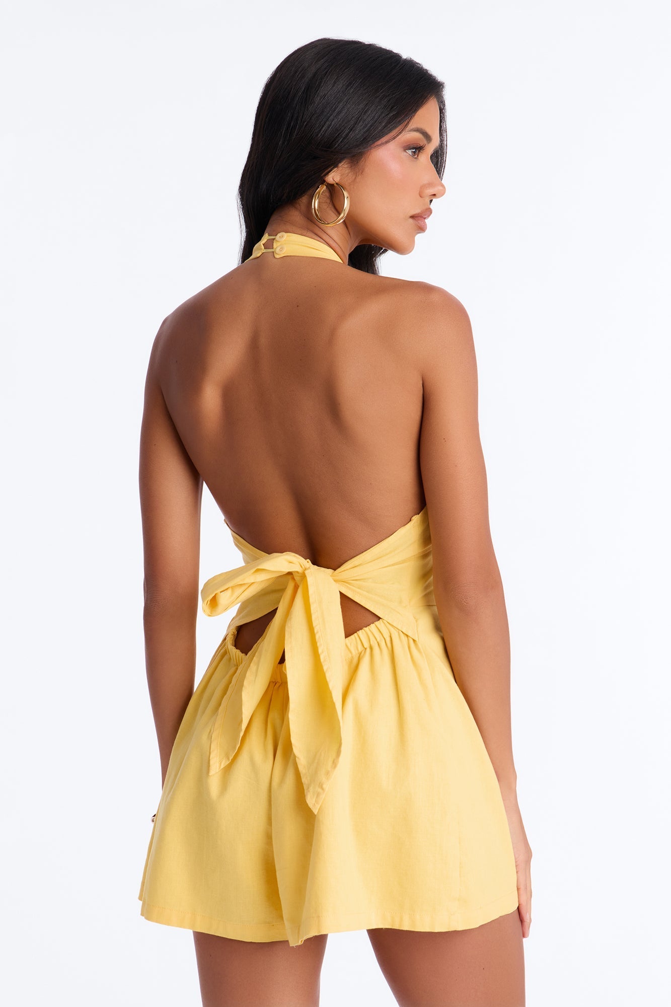 Wynn Backless Halter Romper - Yellow NEWFASHIONEDGE