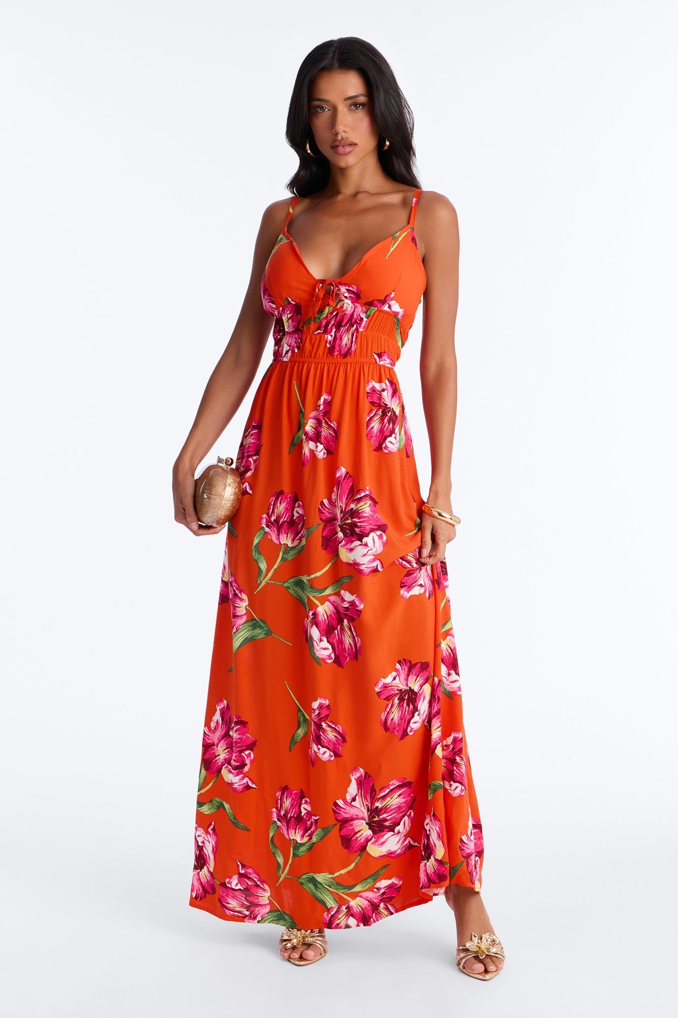 Posie Printed Flowy Maxi Dress - Red/combo NEWFASHIONEDGE