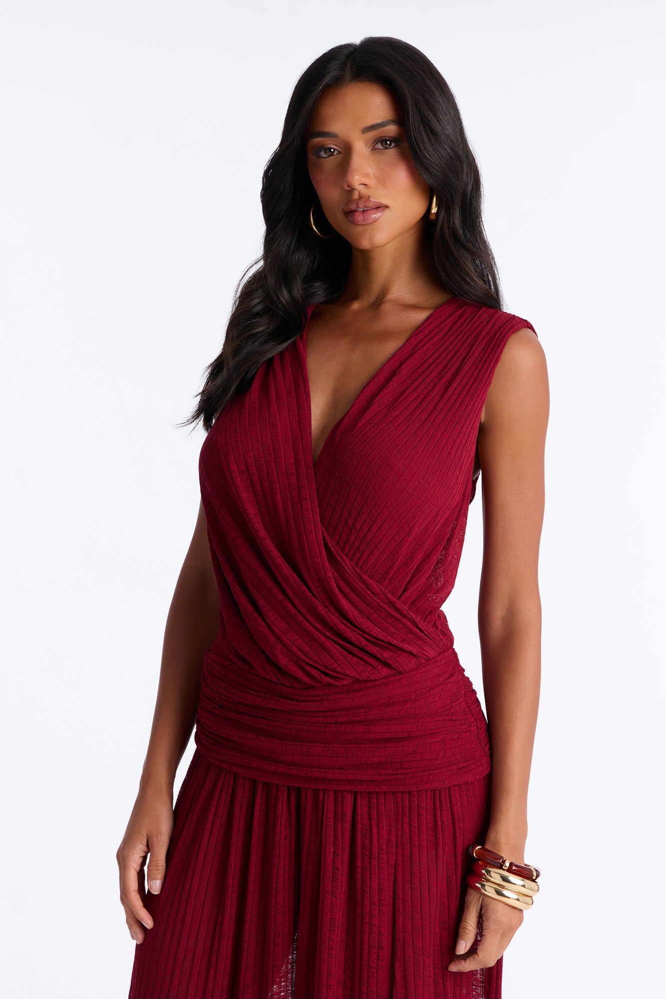 Romy Beaded Wide Leg Slit Jumpsuit - Wine