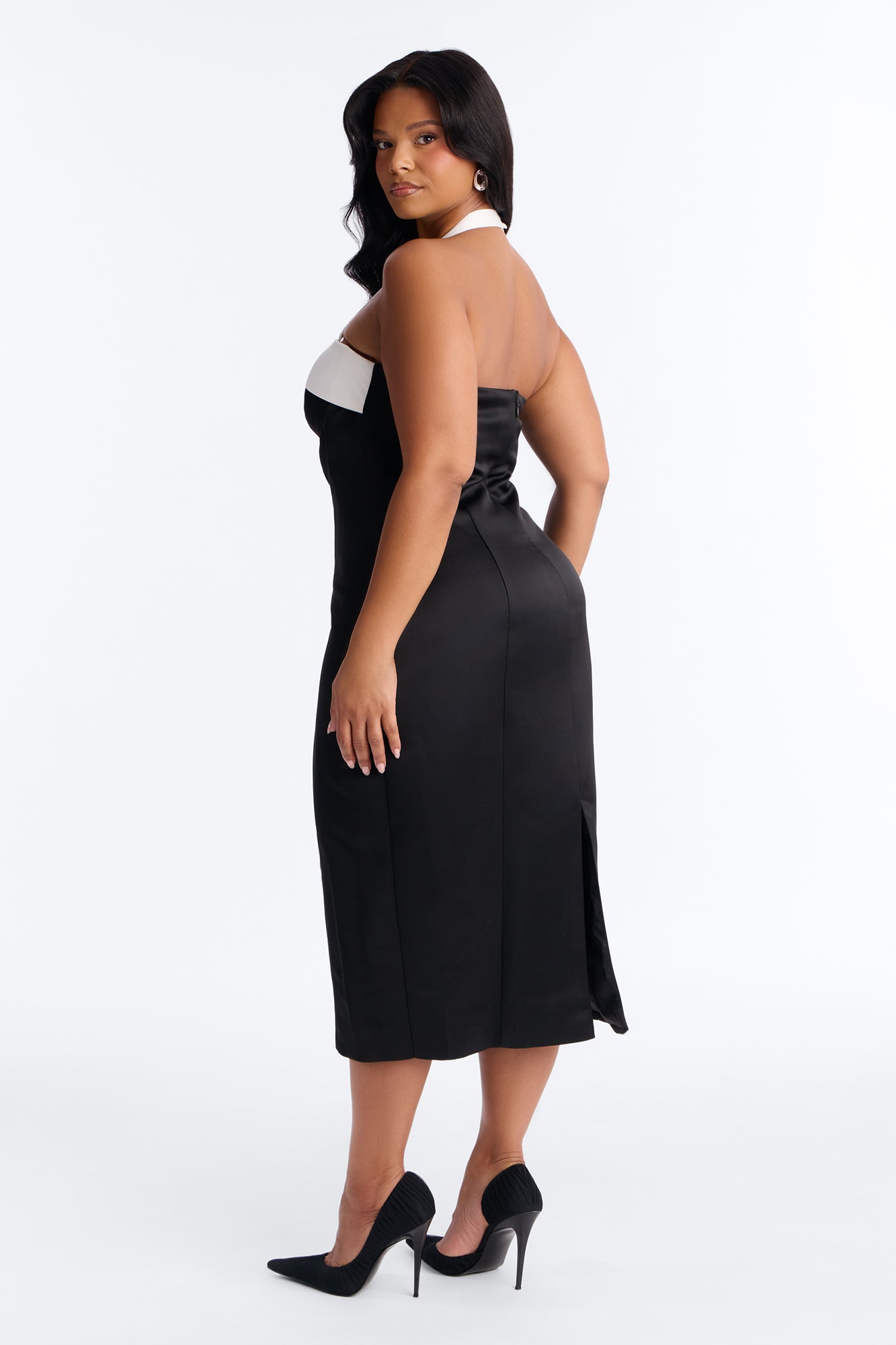 Sweetheart Satin Midi Dress - Black/White NEWFASHIONEDGE