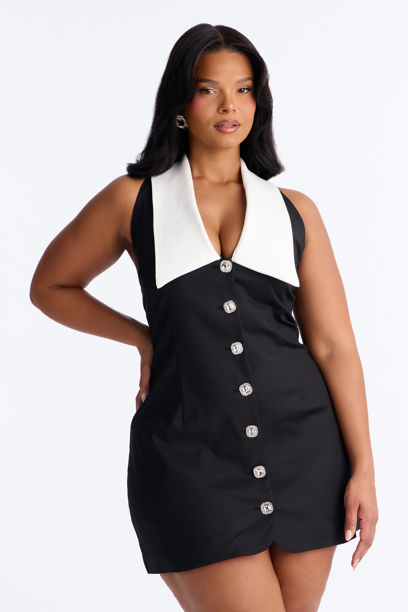 Claire Collar Mini Dress - Black/White NEWFASHIONEDGE
